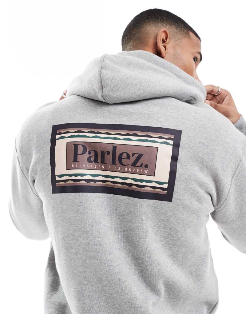 Parlez oversized logo back print hoodie in light gray Parlez