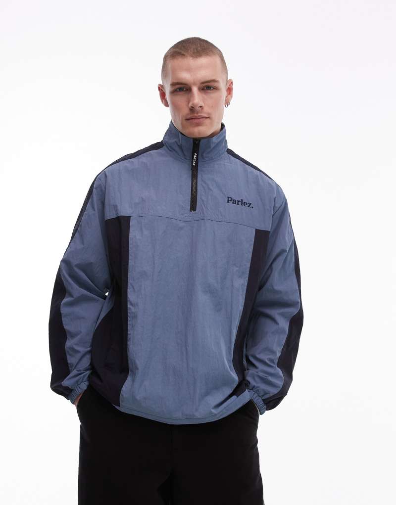 Parlez Pulse 1/4 zip windbreaker jacket in navy Parlez