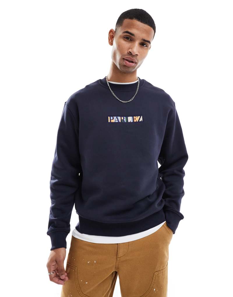 Parlez oversized logo embroidery crew neck sweatshirt in navy Parlez