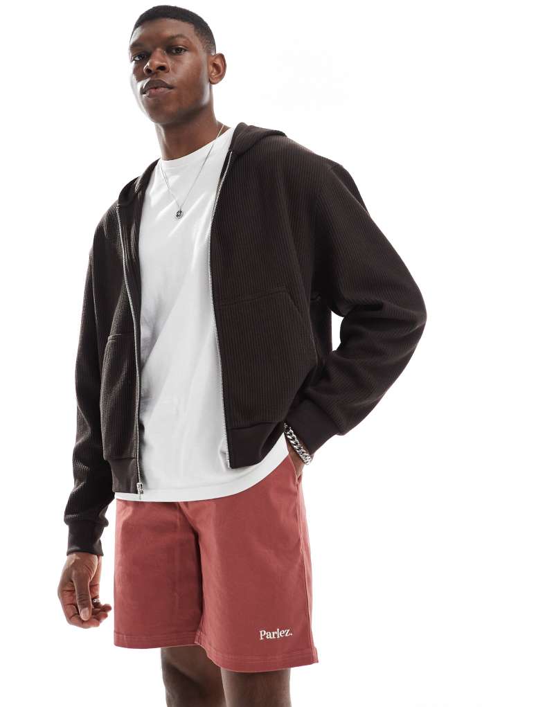 Parlez Wilmot drawstring logo shorts in rust Parlez