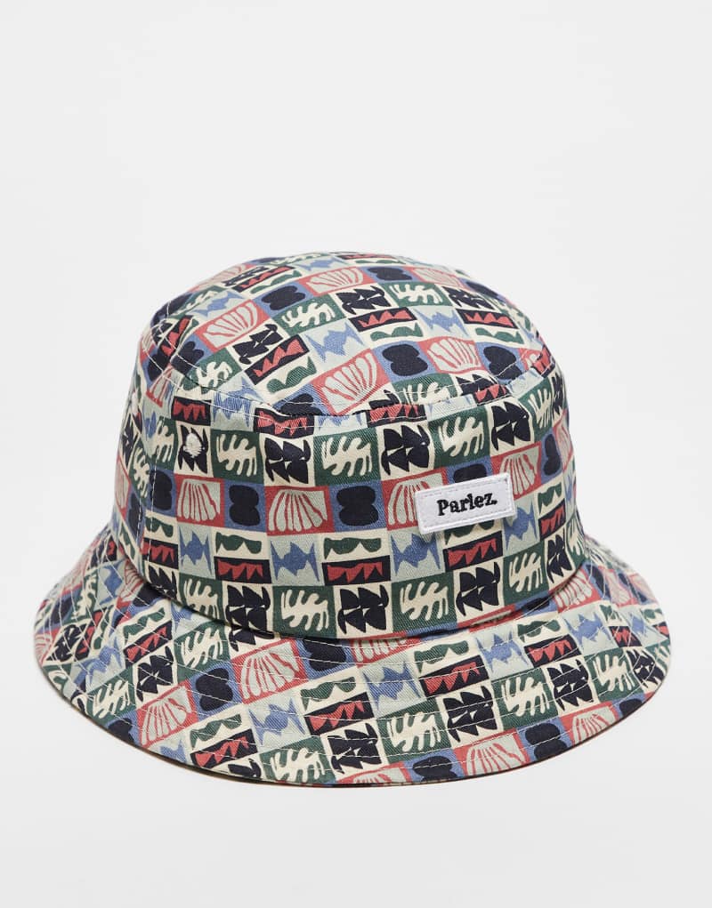 Parlez Azure printed logo bucket hat in multi Parlez