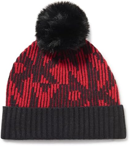 DKNY Women's Logo Faux Fur Pom Ribbed Hat DKNY