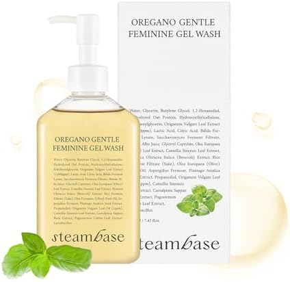 Oregano Gentle Feminine Gel Wash | Intimate Wash with Oregano Extract and Lactobacillus | Gentle Cleansing, Balances Microbiome, 7.44 fl oz Steambase