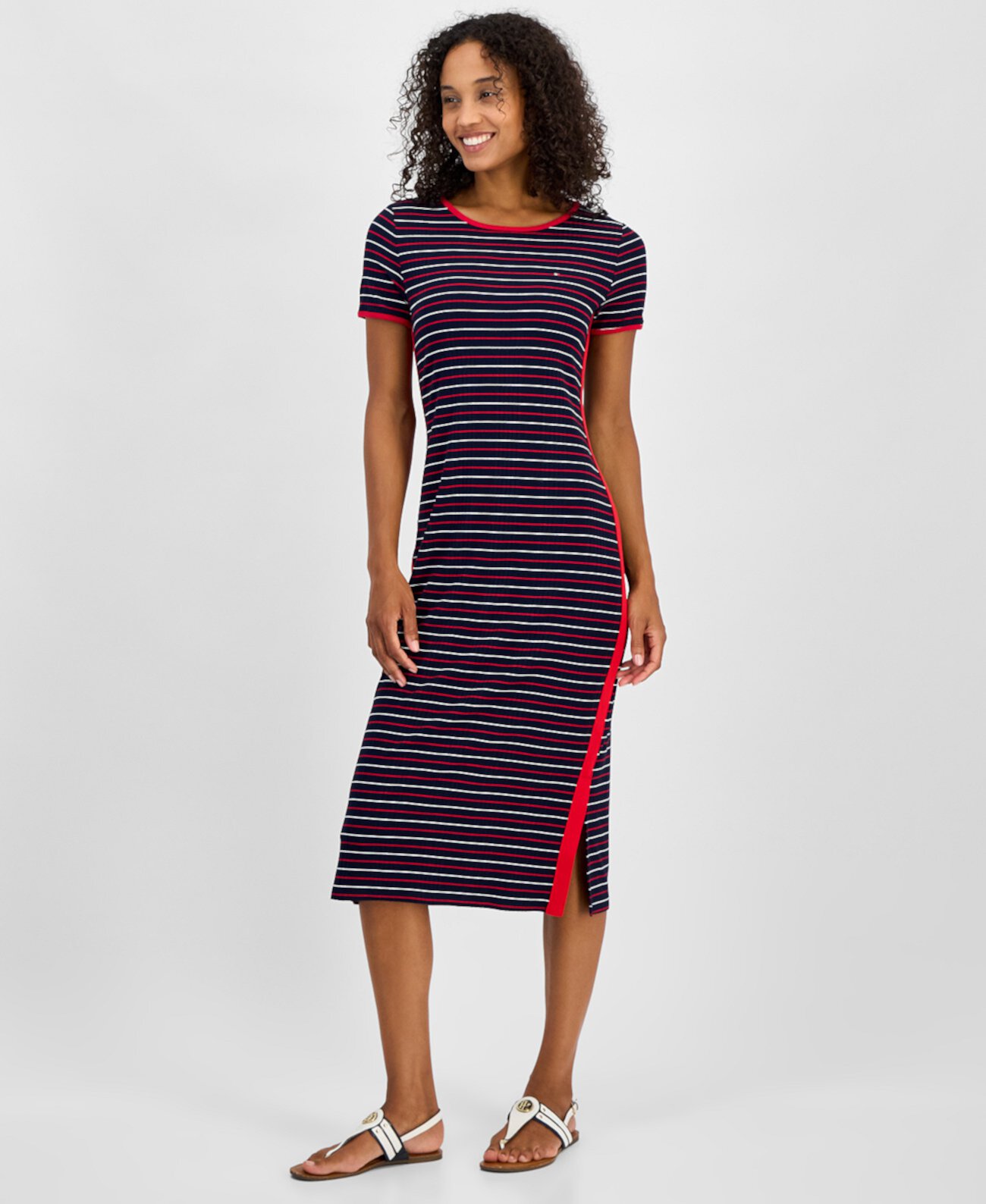 Women's Striped Short-Sleeve Midi Dress Tommy Hilfiger