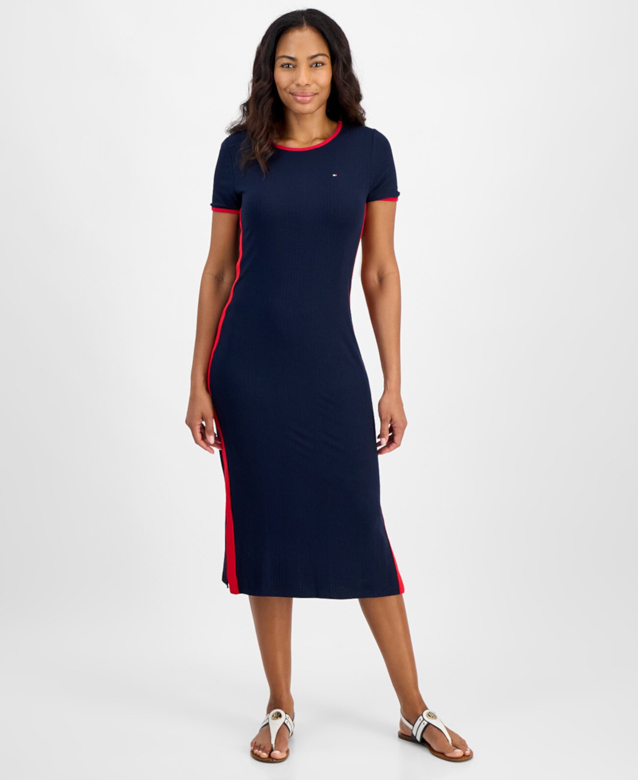 Women's Ribbed Short-Sleeve Midi Dress Tommy Hilfiger