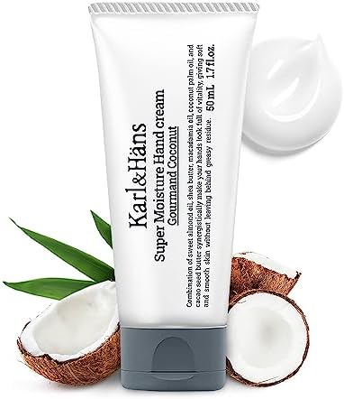 Karl&Hans Super Moisturizing Coconut Vegan Hand Cream - Gourmand Coconut Scent with Shea Butter, Coconut Oil - Organic Daily Hand lotion for Dry Cracked Hands - 1.7 fl oz Karl&Häns