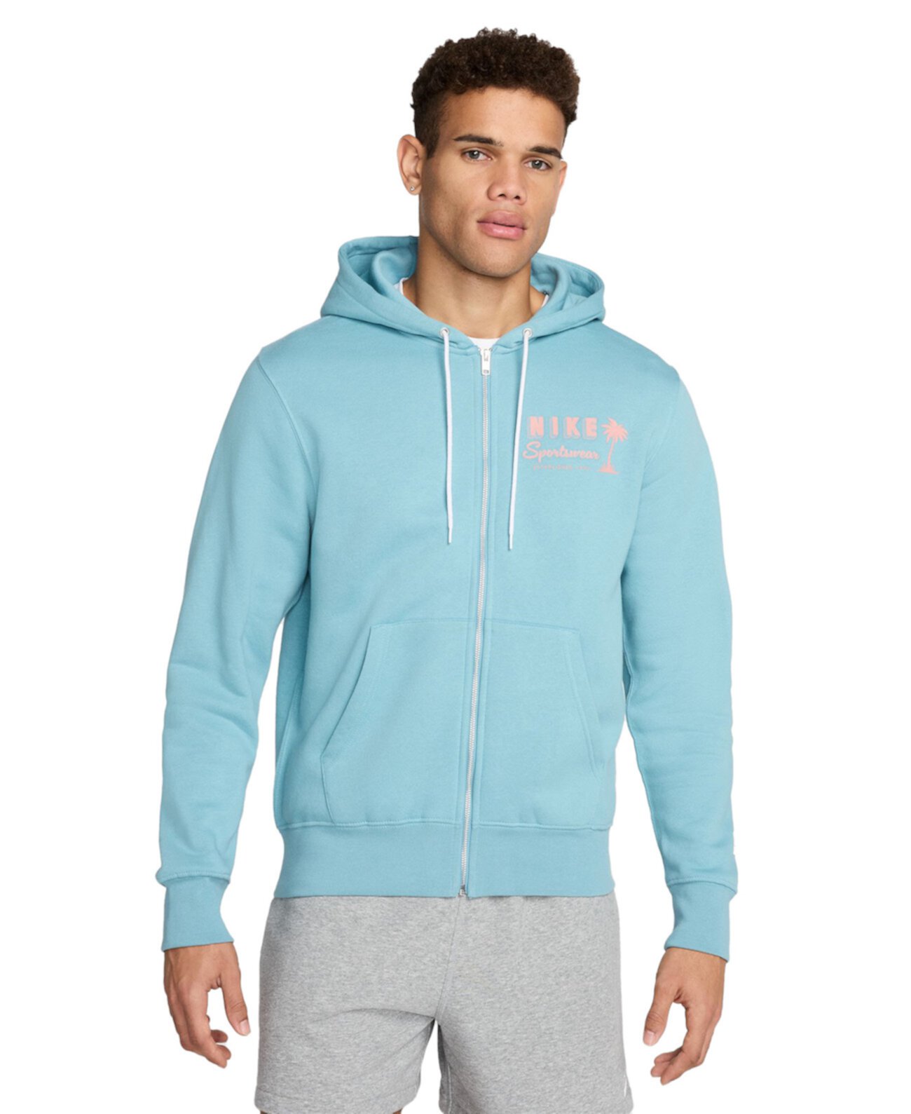 Club Men's Double Layer Zip-Front Fleece Logo Hoodie Nike