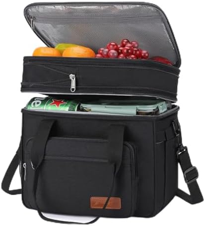 Maelstrom Lunch Box, 23L Insulated Lunch Bag, Expandable Double Deck Cooler Bag, Lightweight Leakproof Tote Bag With Side Tissue Pocket, Suit For Men and Women, Black Maelstrom