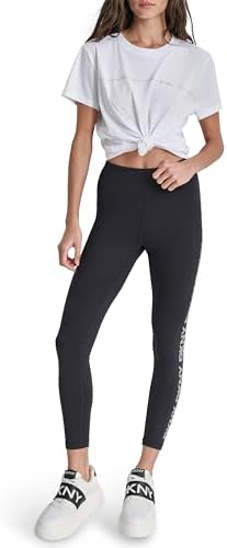 DKNY Women's High Waist 7/8 Tight Rhinestone Logo Compression Legging DKNY