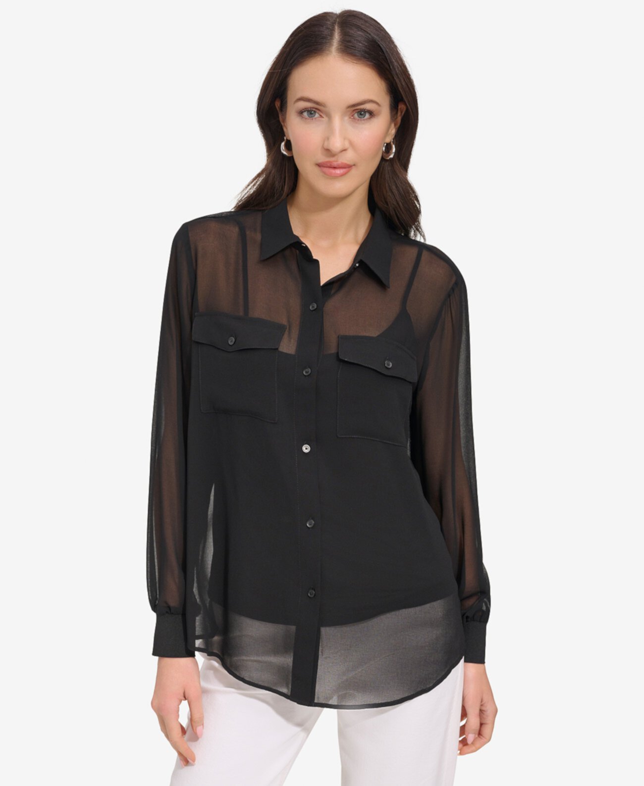 Women's Button-Down Chiffon Shirt DKNY