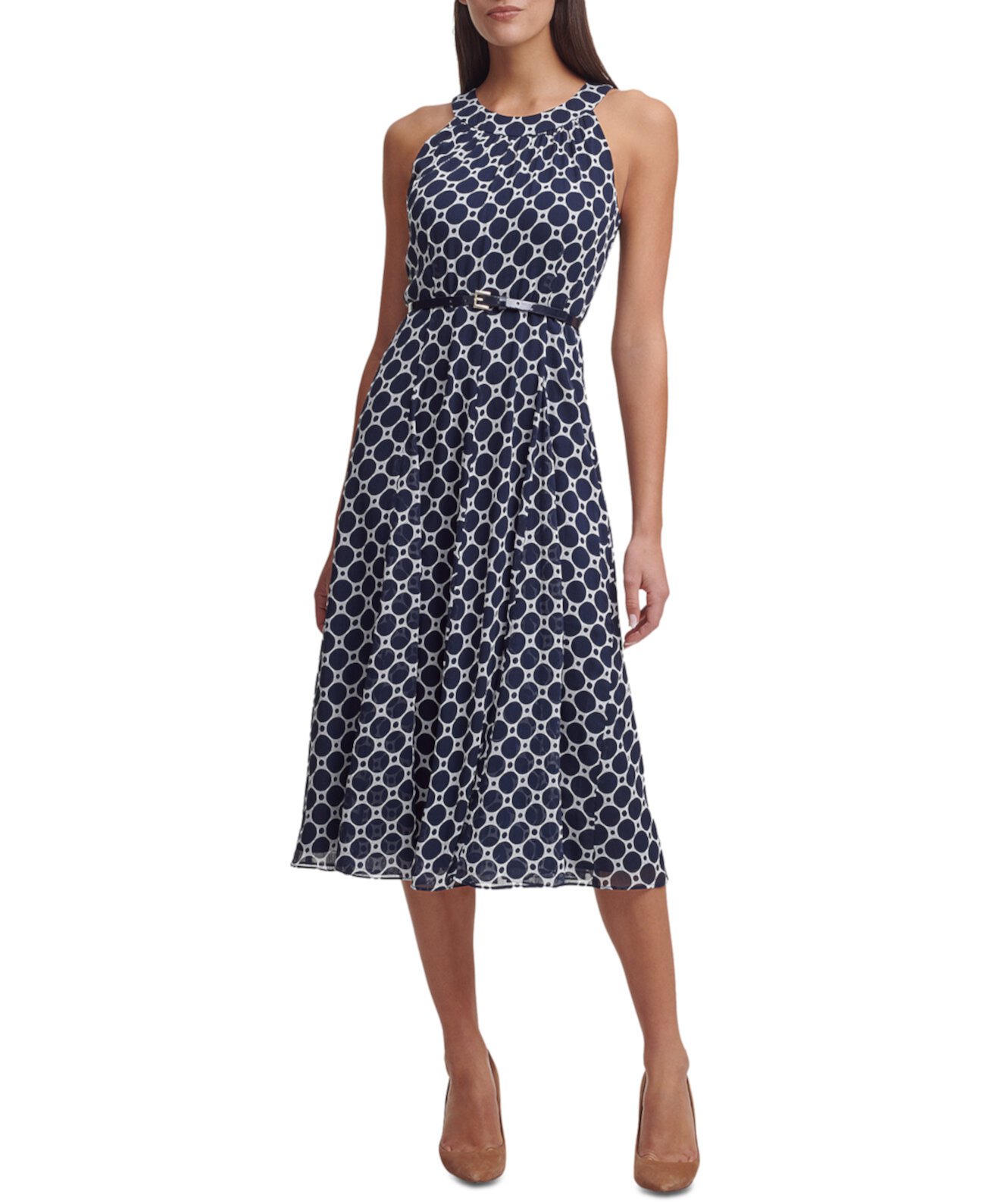 Petite Connect A Dot Chiffon Belted Midi Dress Tommy Hilfiger