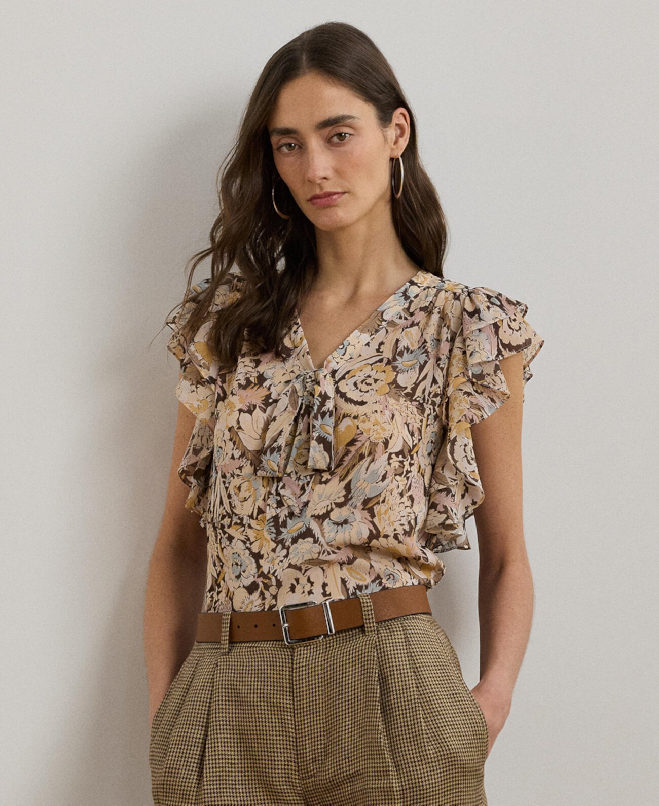 Women's Floral Georgette Tie-Neck Blouse LAUREN Ralph Lauren