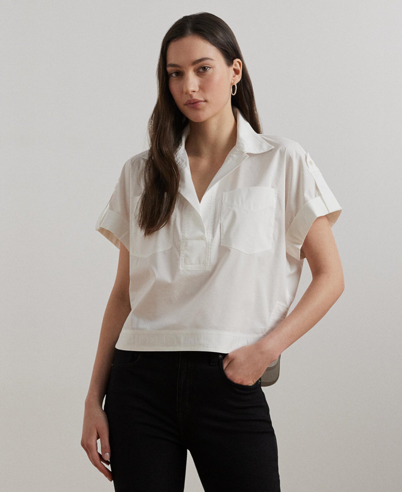 Women's Cotton-Blend Short-Sleeve Camp Shirt LAUREN Ralph Lauren