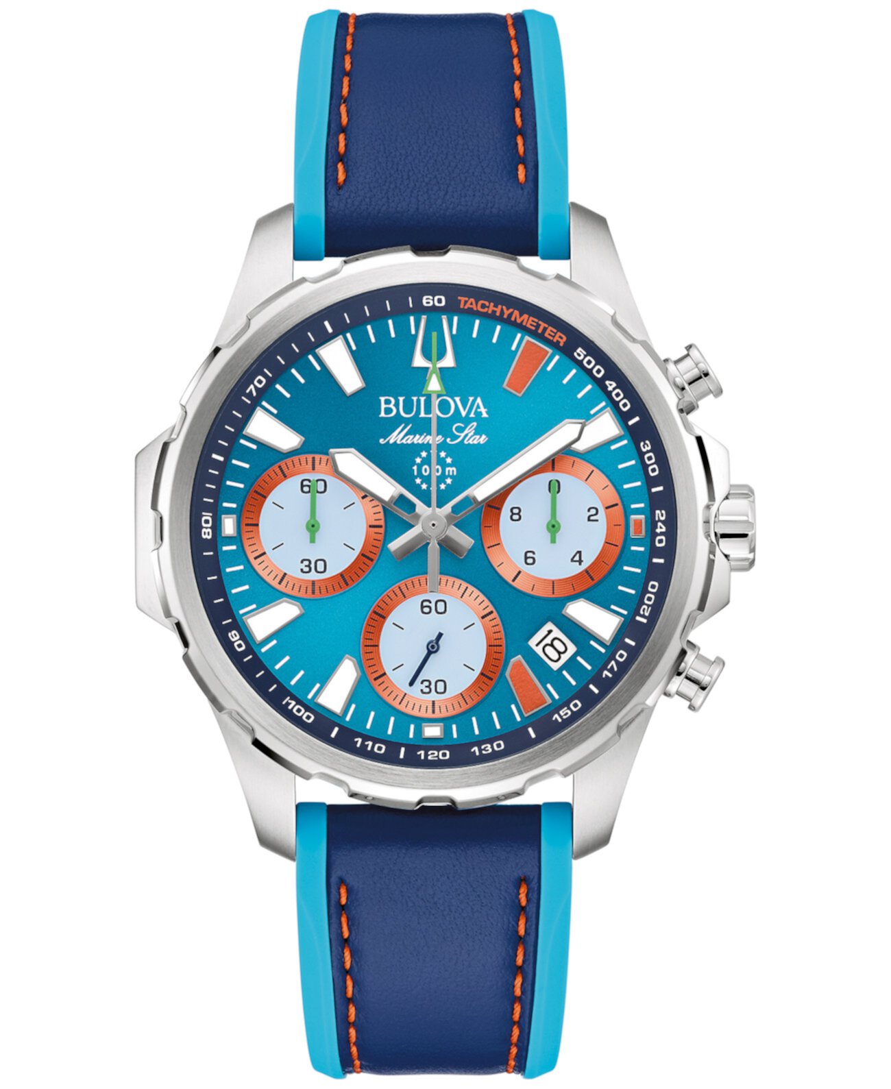 150th Anniversary Men's Marine Star E1 Chronograph Blue Leather and Silicone Strap Watch 43mm Bulova