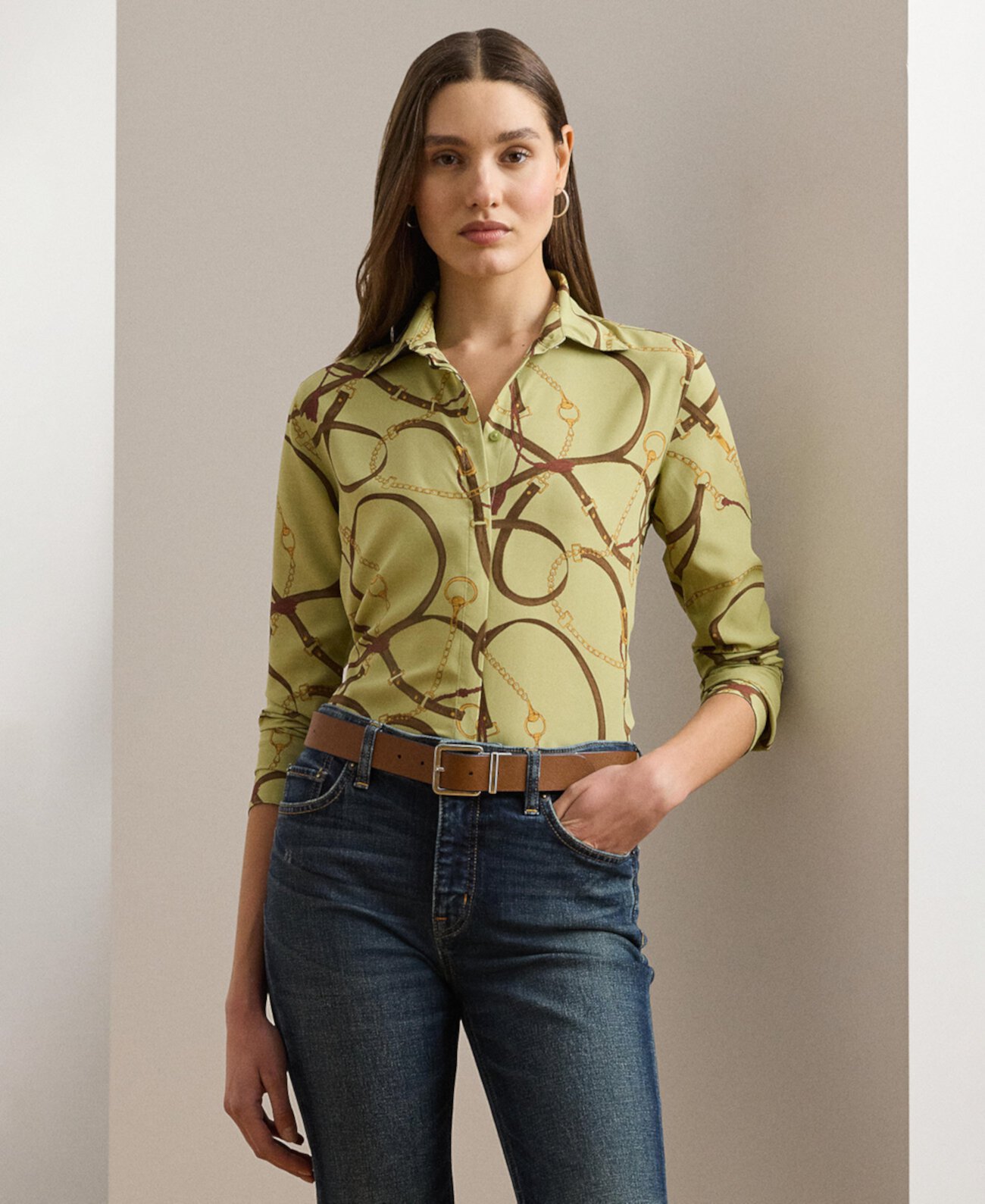 Women's Classic-Fit Belting-Print Crepe Shirt LAUREN Ralph Lauren