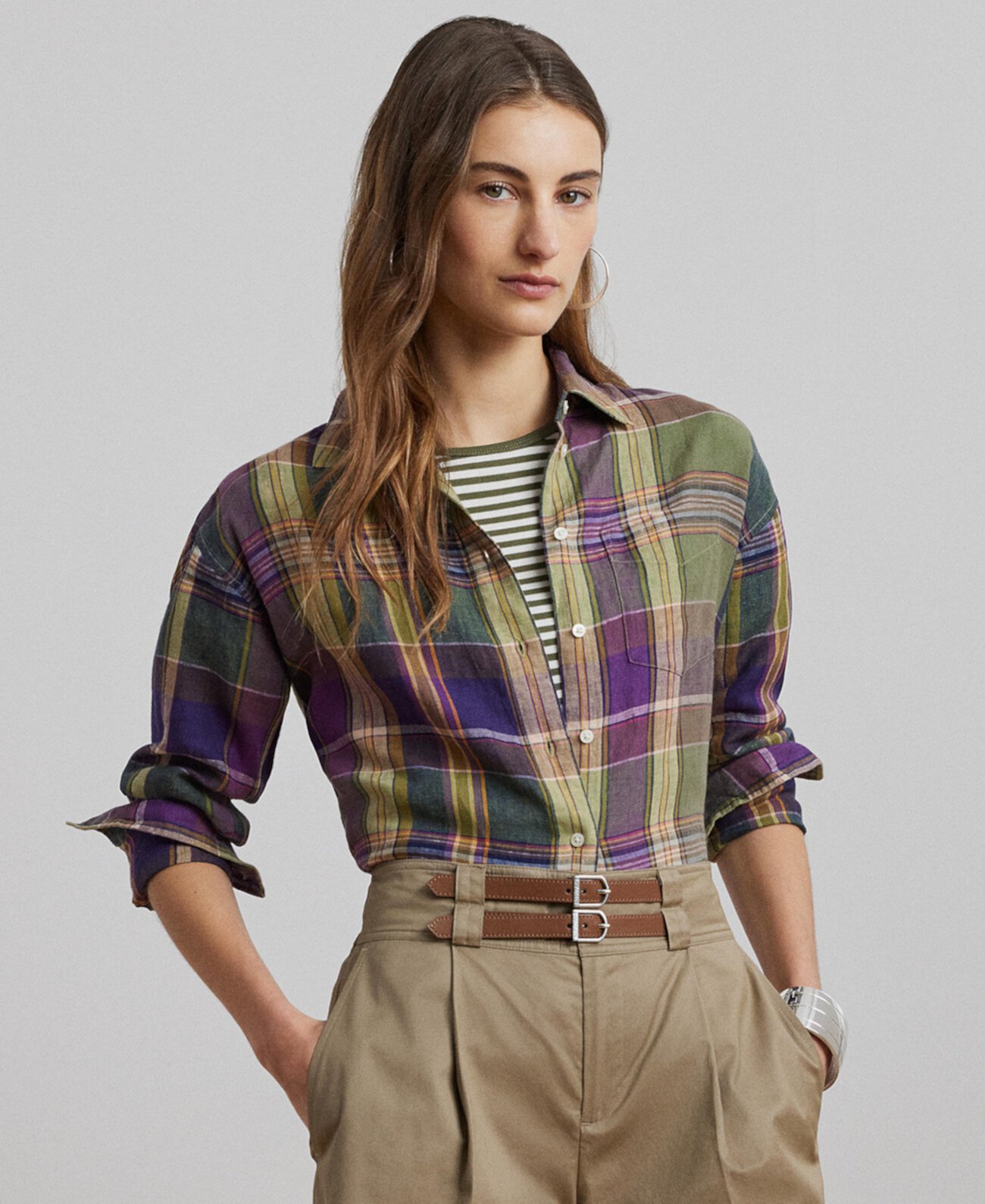 Women's Relaxed-Fit Plaid Linen Shirt LAUREN Ralph Lauren