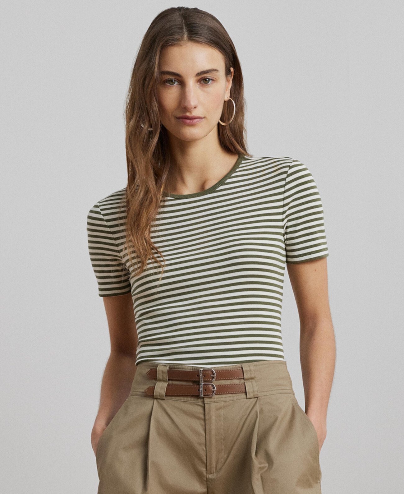 Women's Striped Stretch Cotton Crewneck Tee LAUREN Ralph Lauren