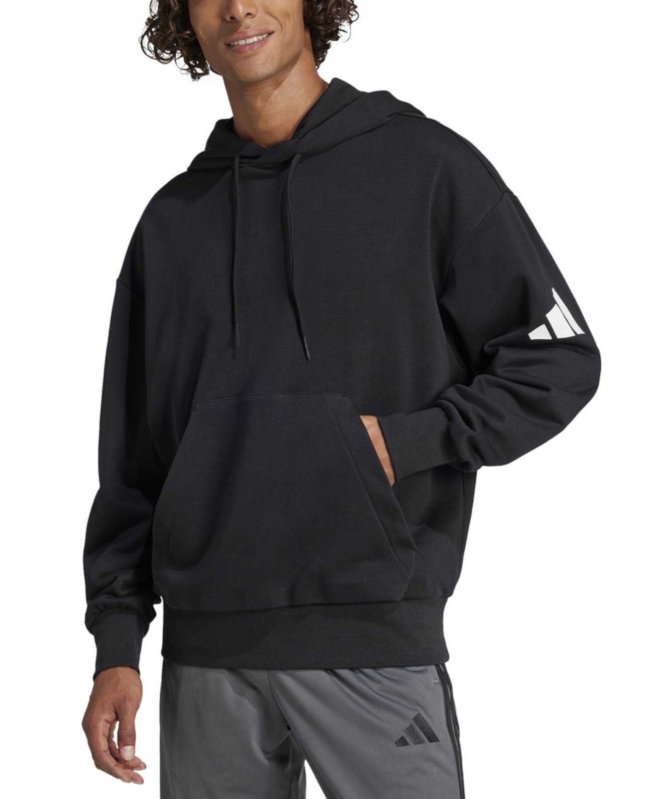 Men's Essentials Three Bar Loose-Fit French Terry Hoodie Adidas