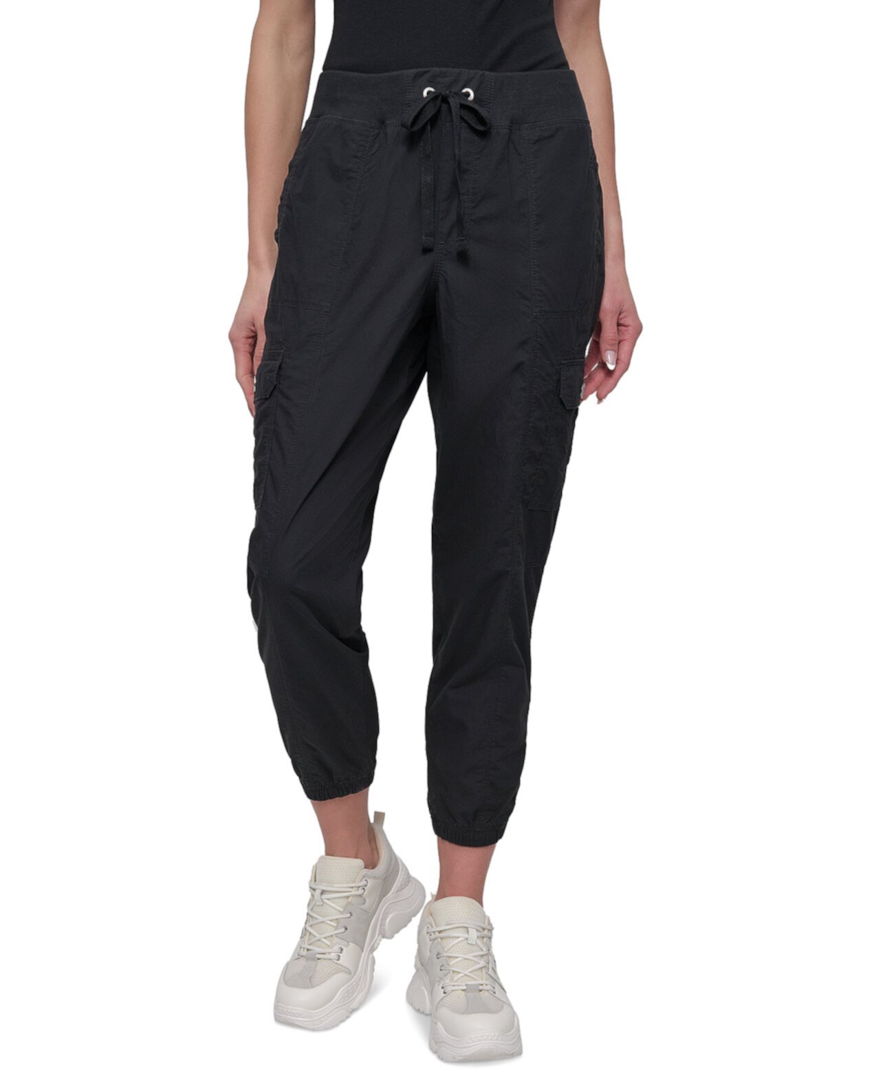 Sport Women's Cotton Ribbed-Waist Jogger Cargo Pants DKNY