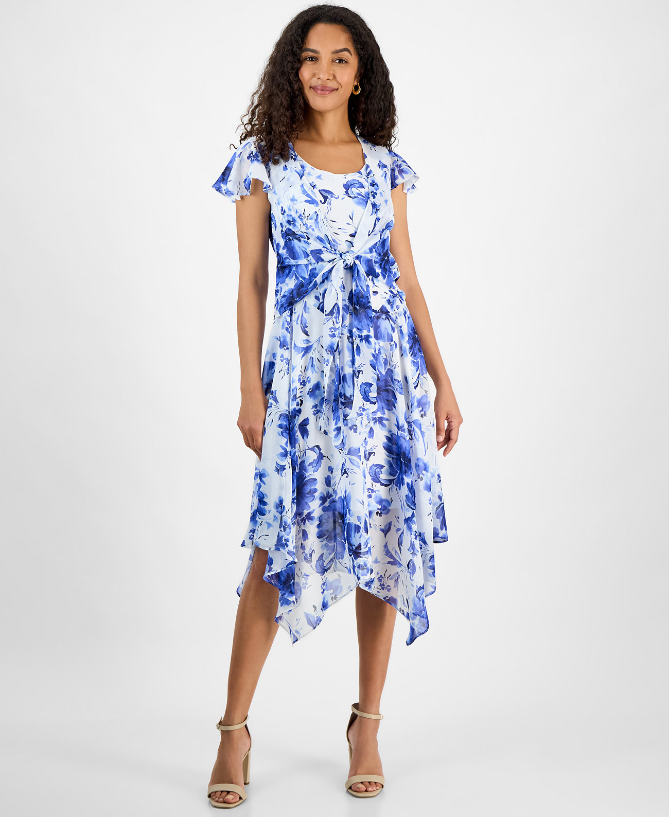 Women's Printed Chiffon Midi Dress & Shrug Robbie Bee