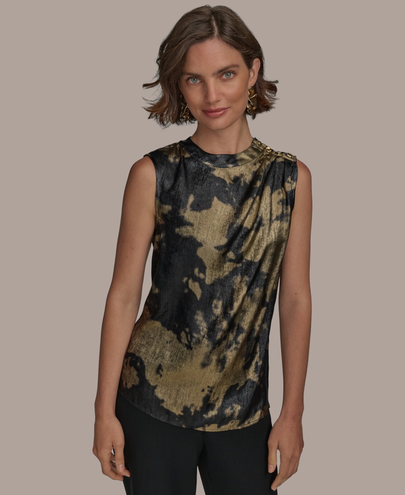 Women's Printed Button-Trim Top Donna Karan New York