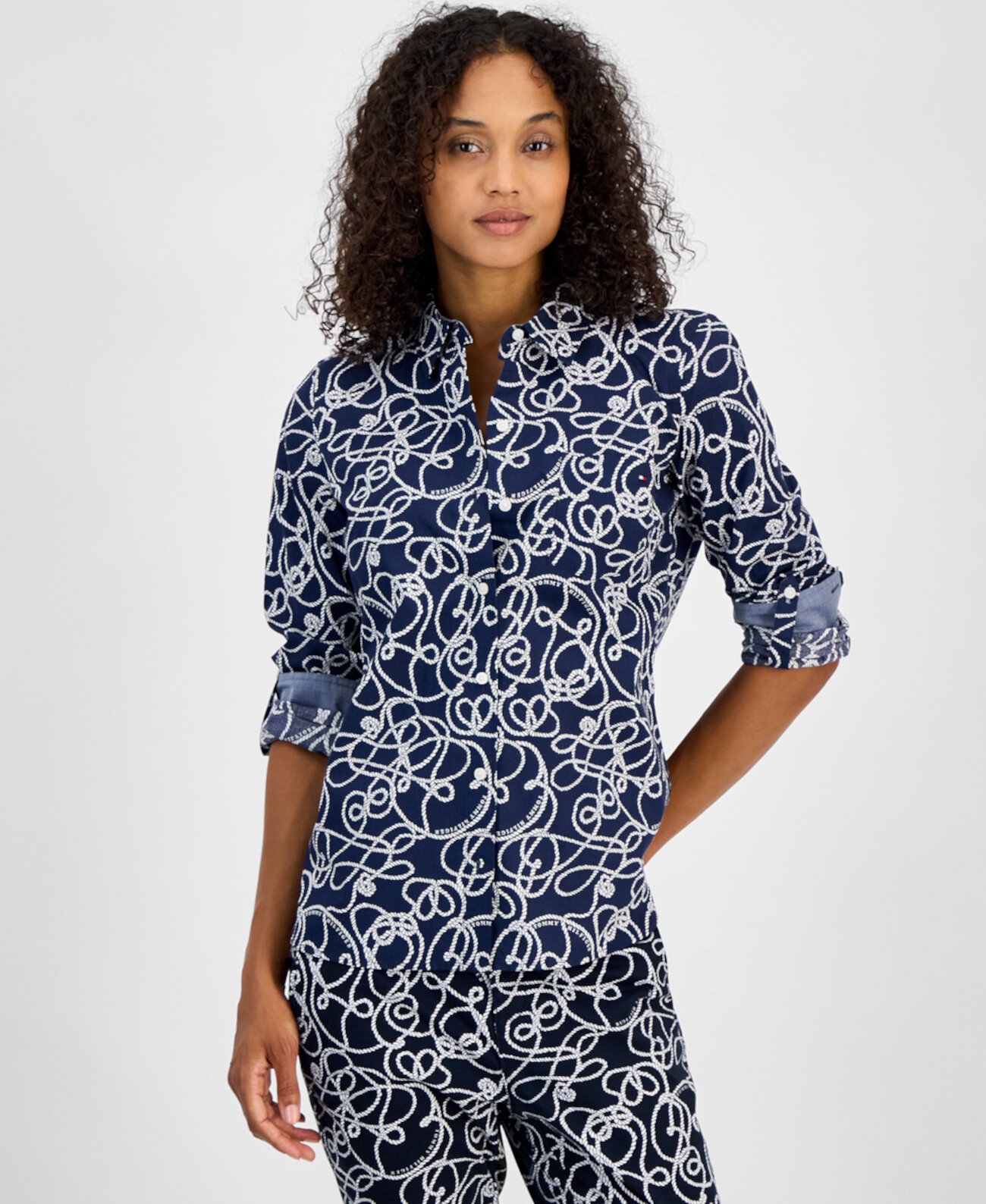 Women's Rope-Print Cotton Button-Up Shirt Tommy Hilfiger