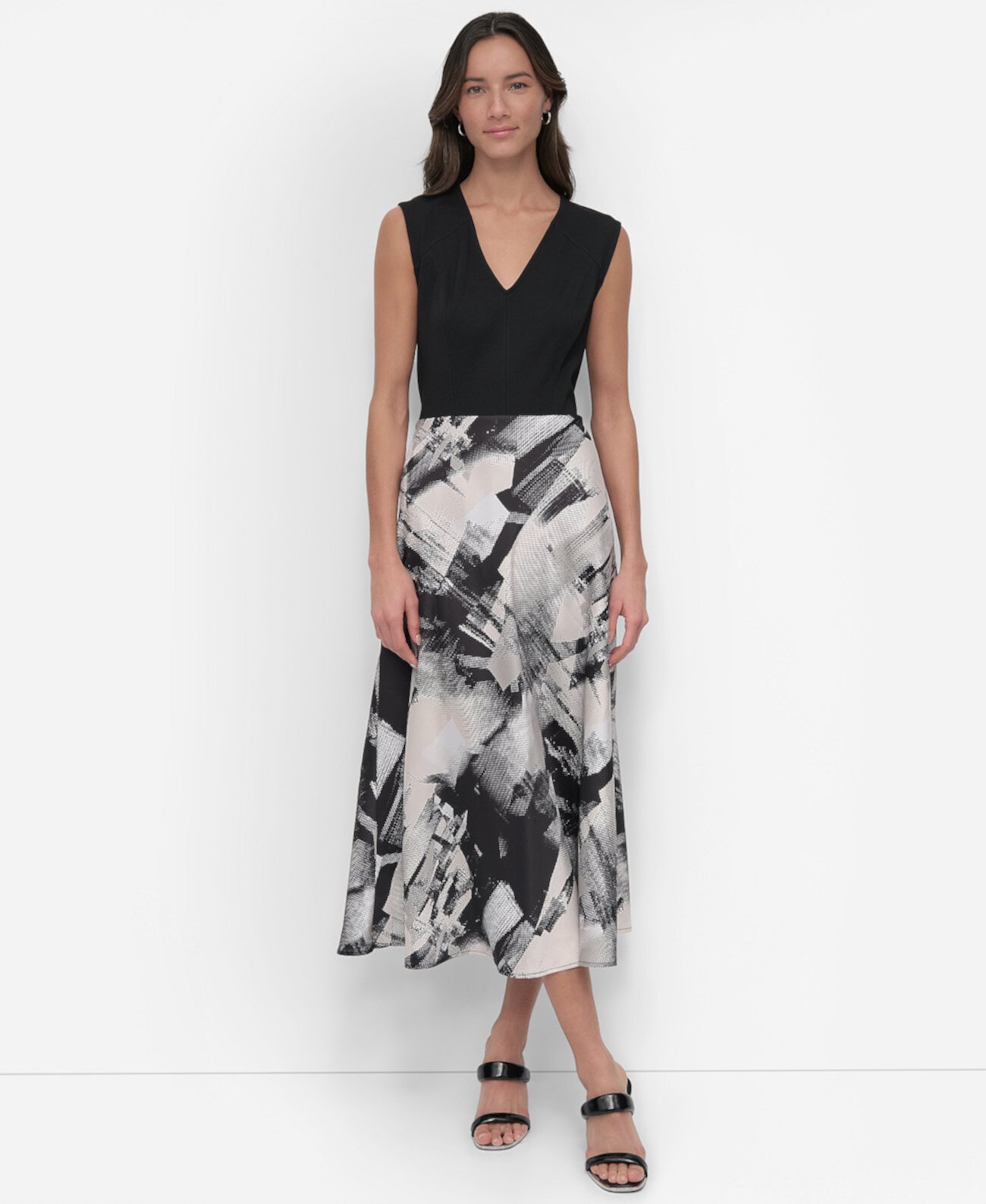 Women's Sleeveless Mixed-Media Midi Dress DKNY