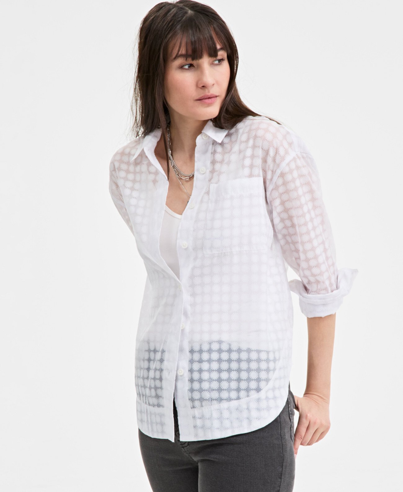 Women's Floral-Burnout Relaxed Blouse, Exclusively at Macy's On 34th