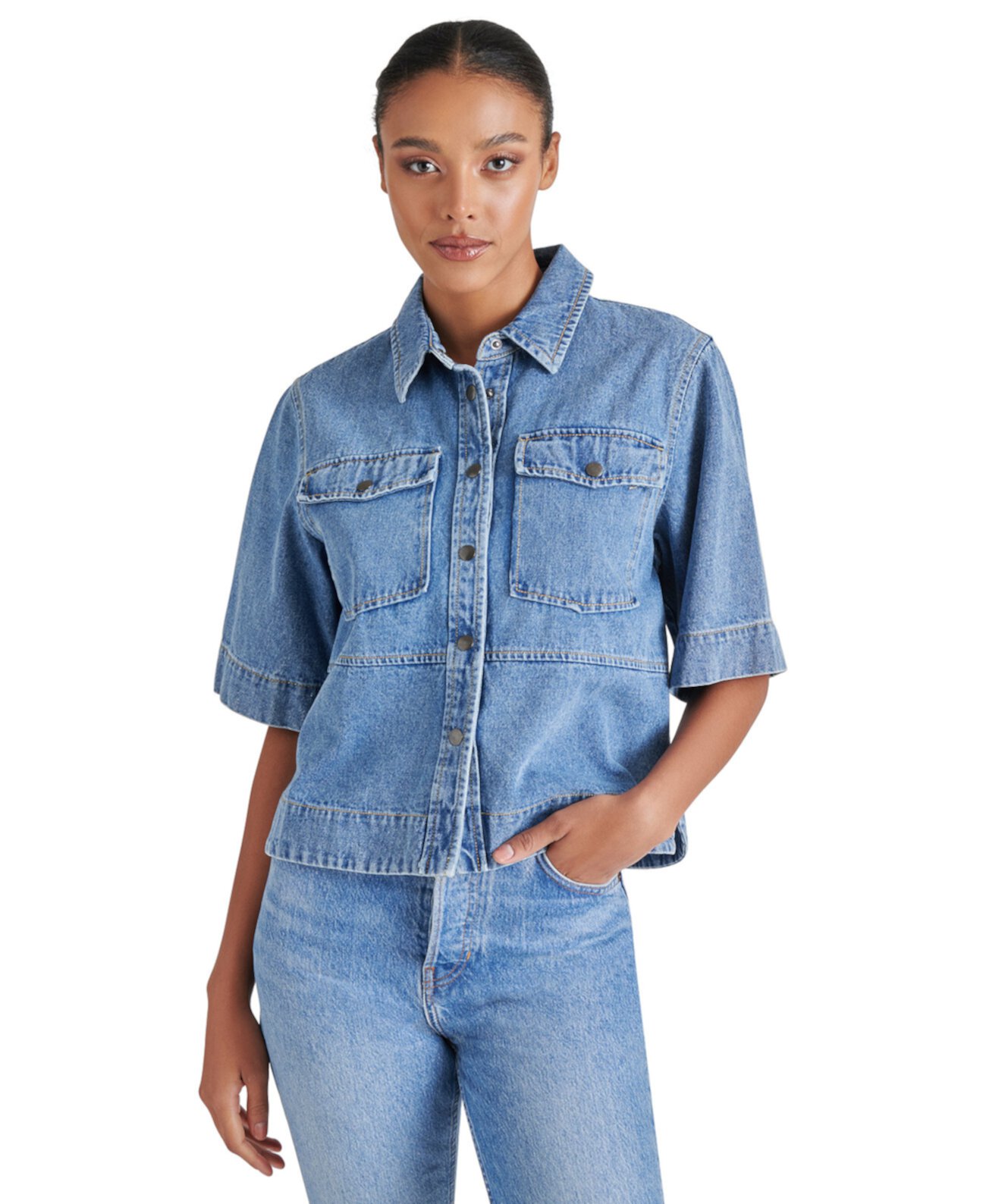 Women's Eliana Short-Sleeve Denim Shirt Steve Madden