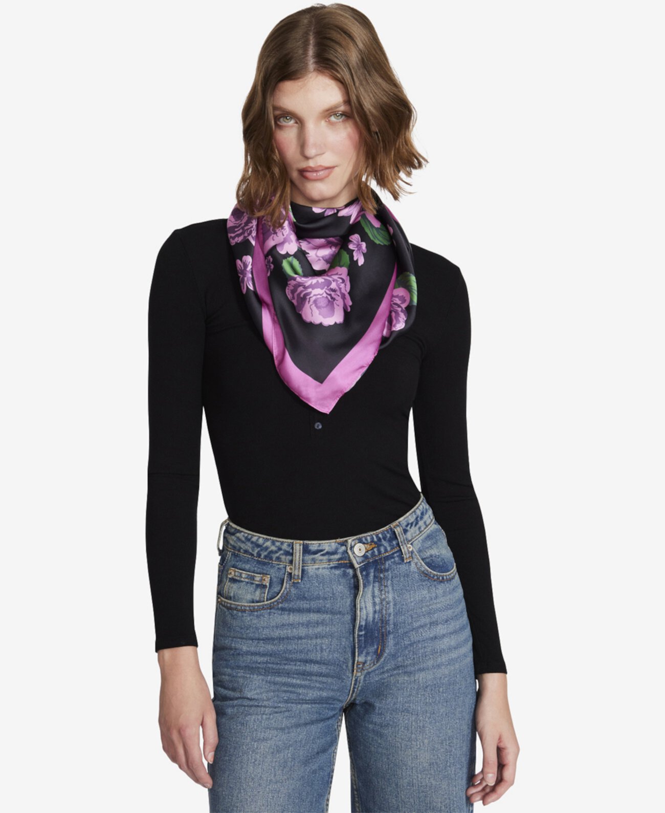 Posies & Logo Print Square Scarf Steve Madden