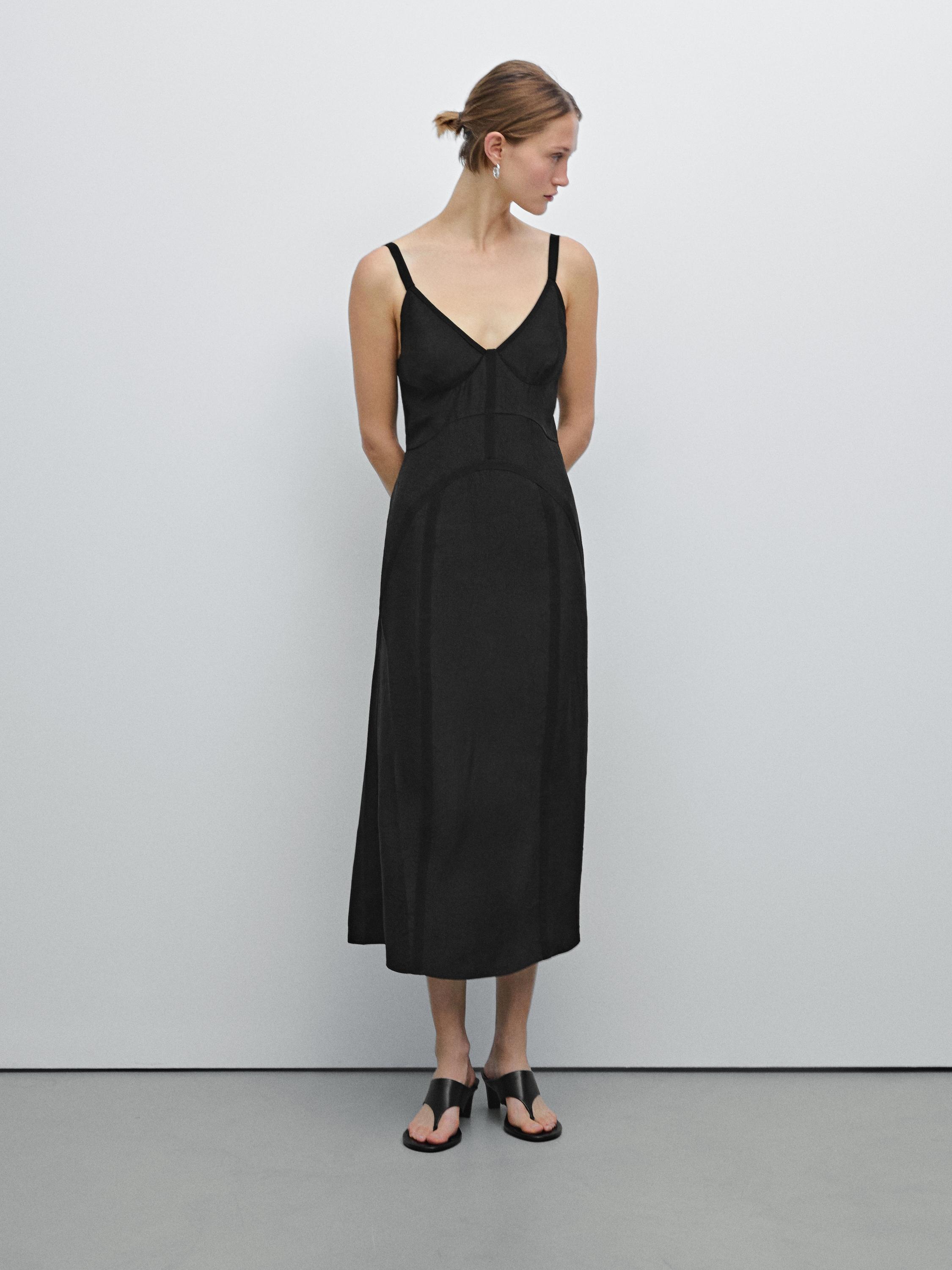 Camisole midi dress with seam details Massimo Dutti