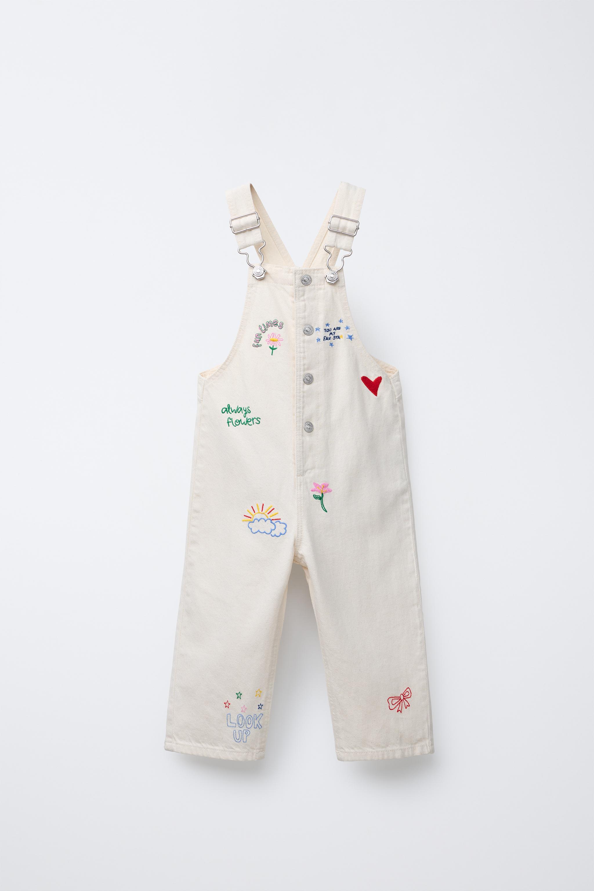 EMBROIDERED LONG TWILL OVERALLS Zara