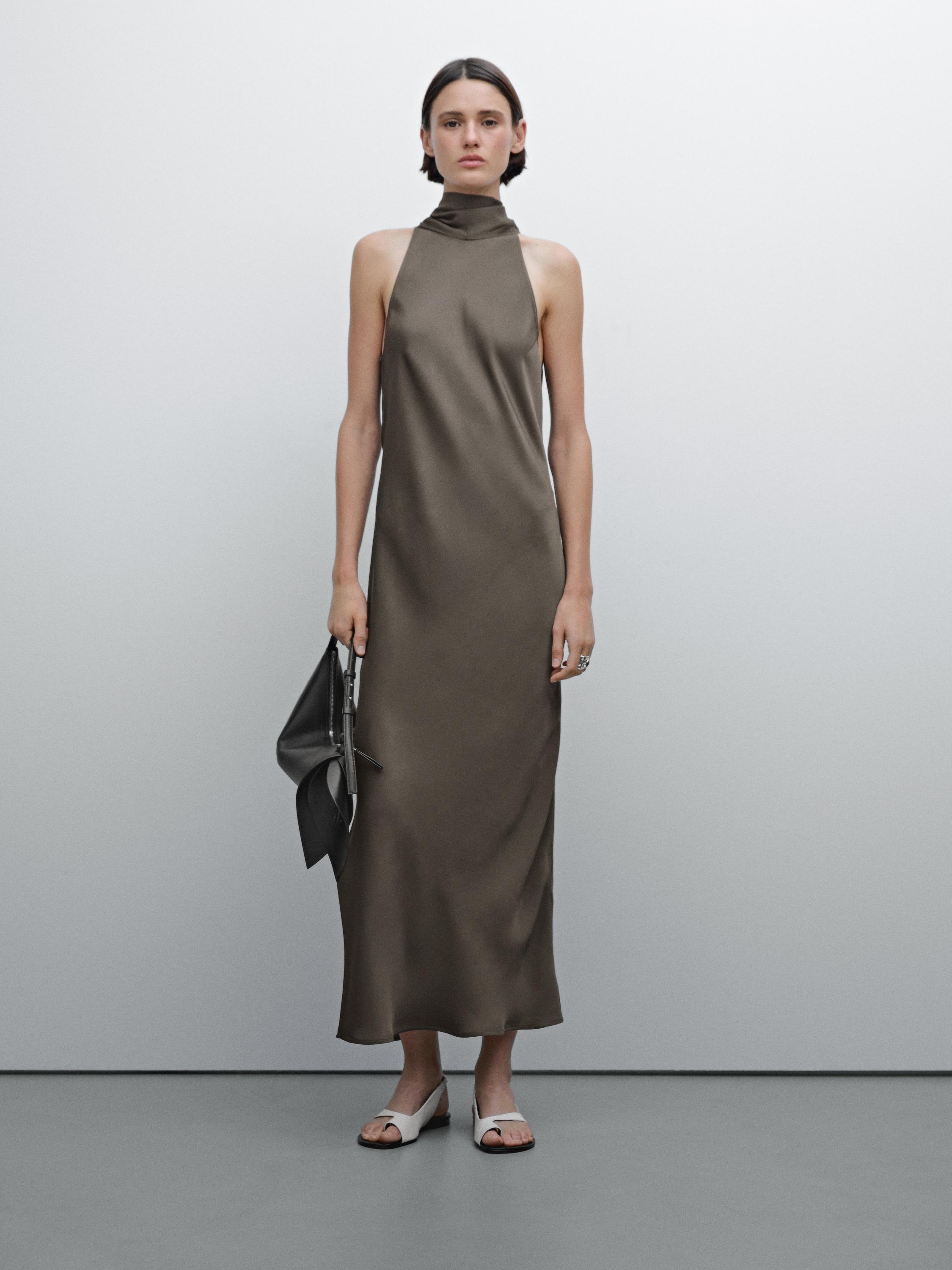 Halter neck dress with tie detail - Studio Massimo Dutti