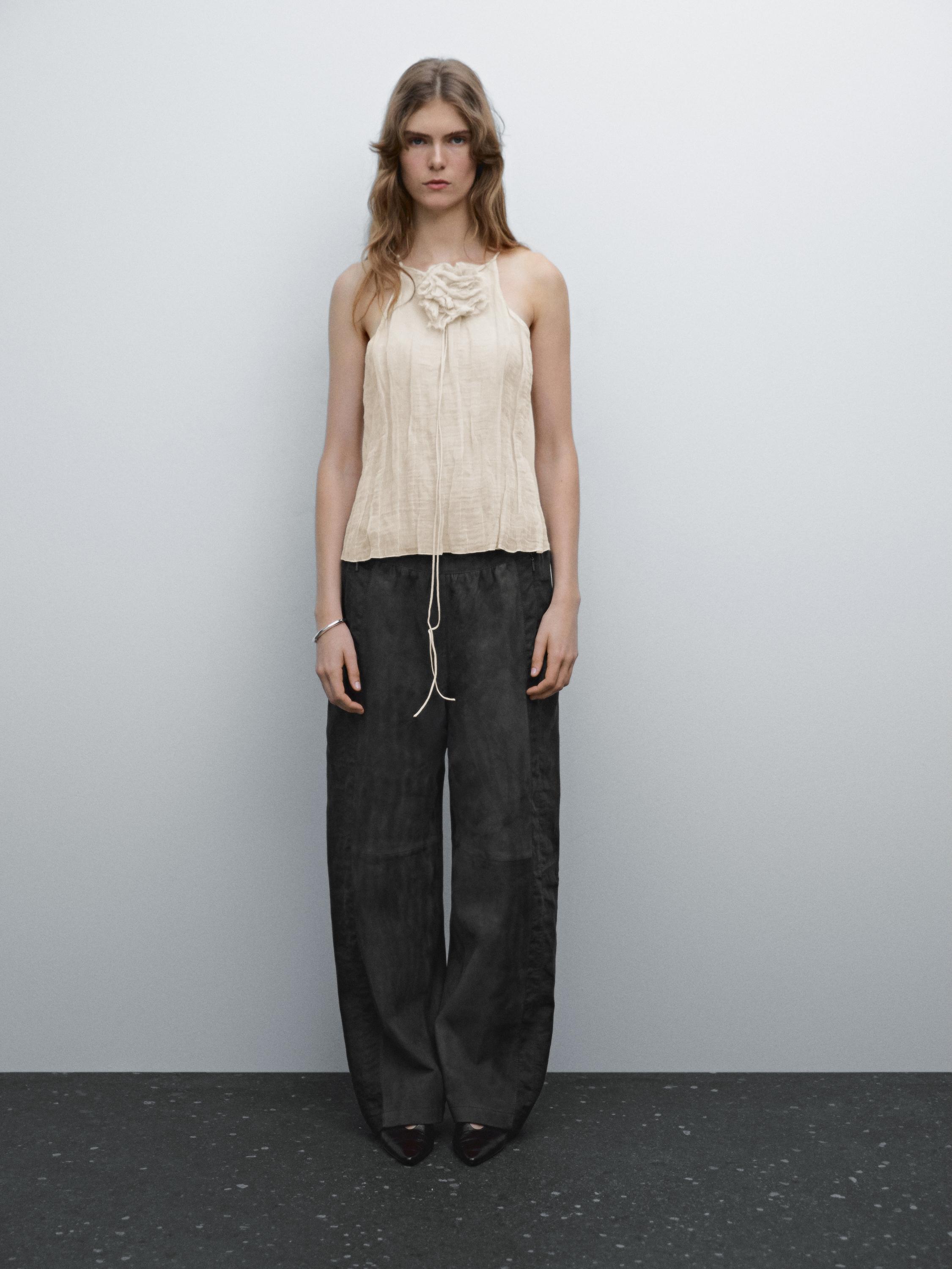 Halter top with floral detail Massimo Dutti