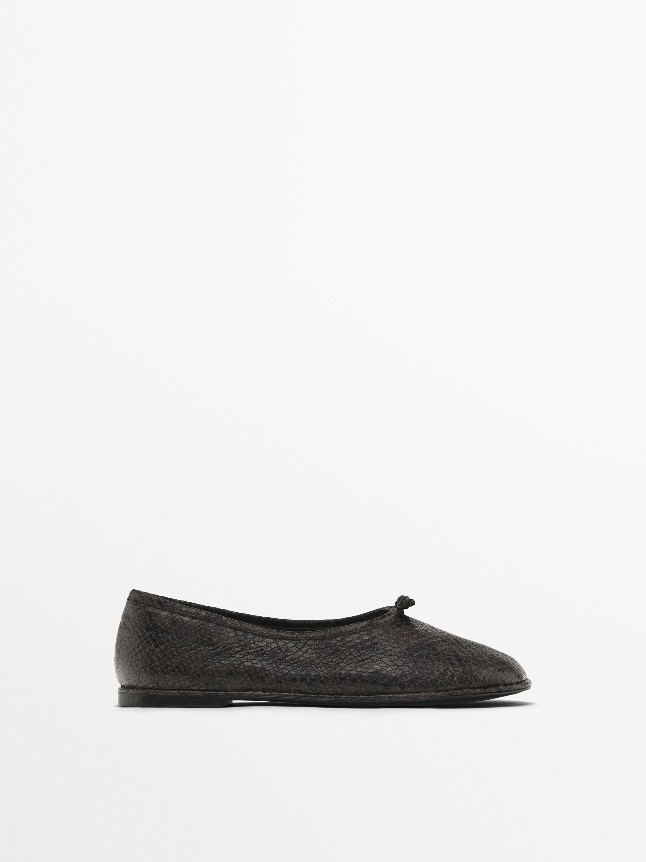 Leather ballet flats with knot Massimo Dutti