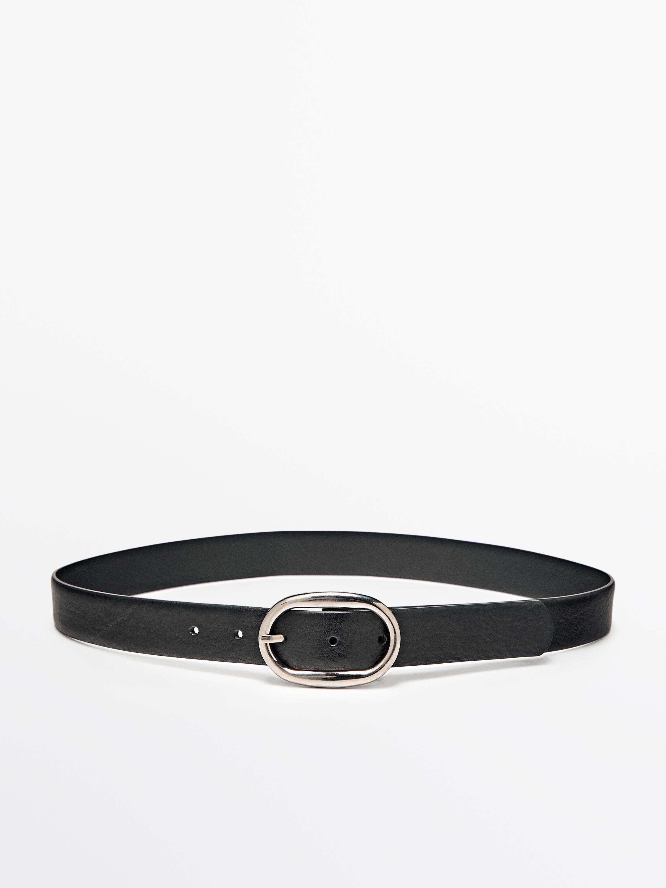 Leather belt with oval buckle Massimo Dutti