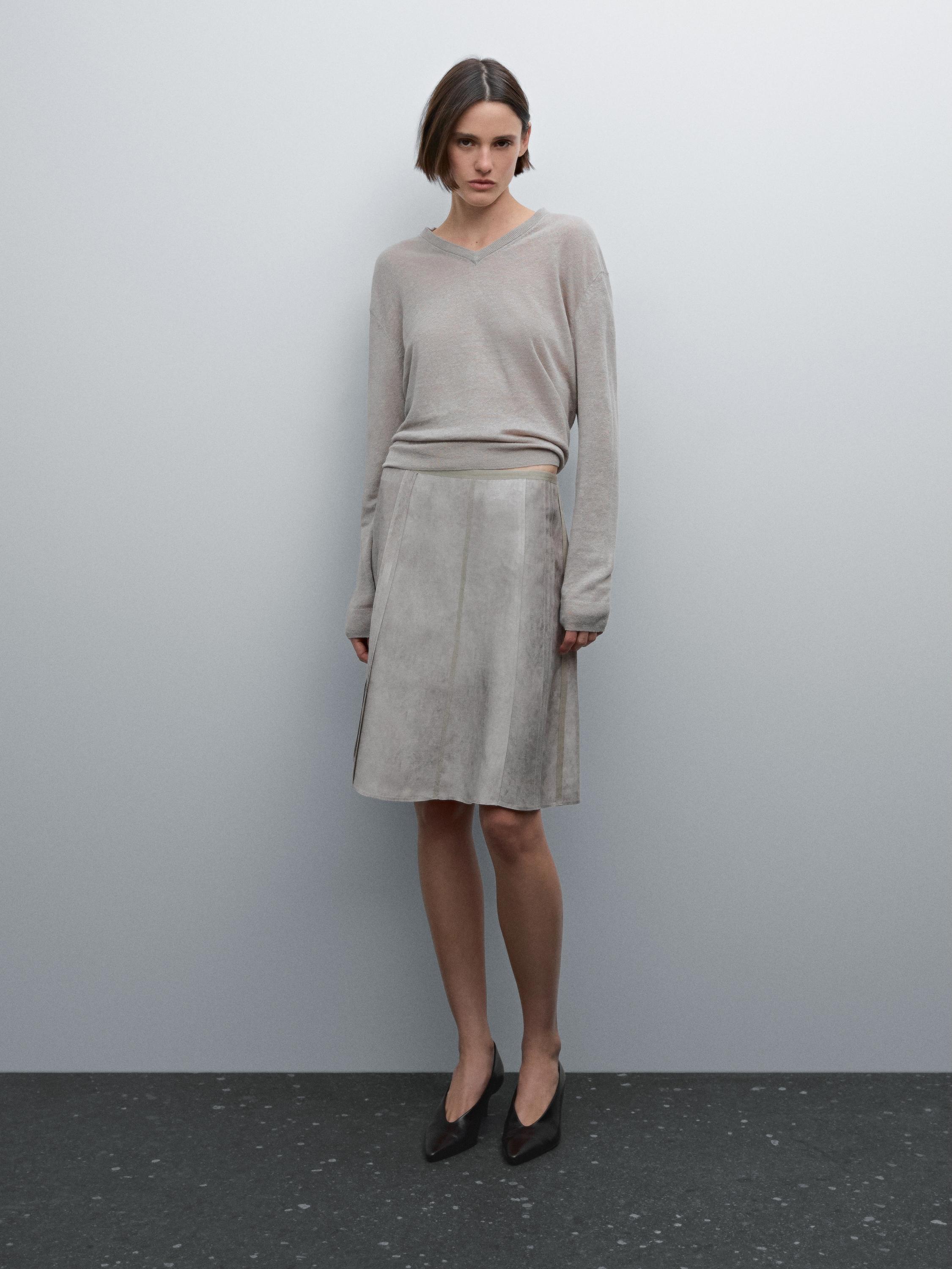 Maltinto wash midi skirt with seam details Massimo Dutti