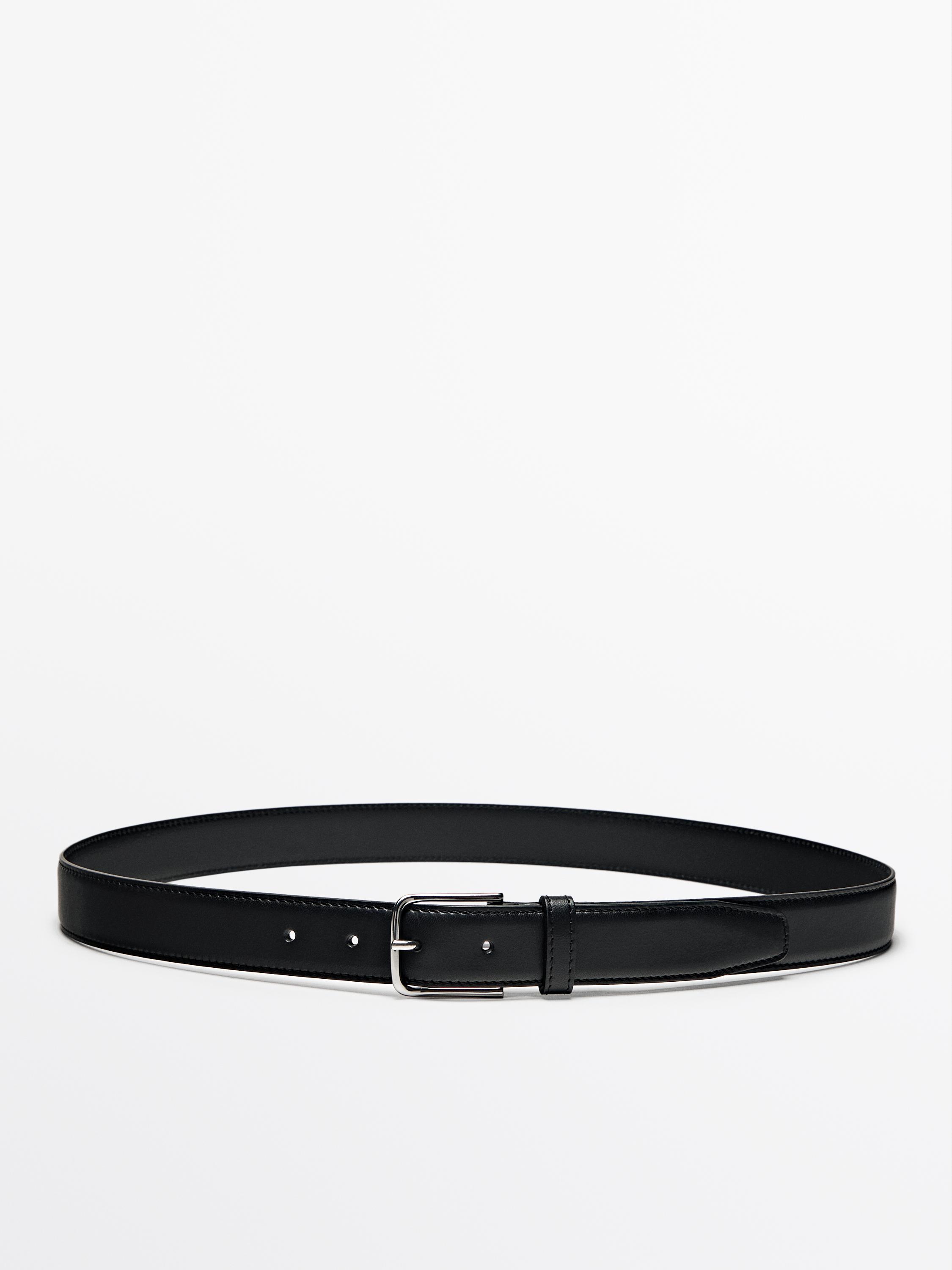 Nappa leather belt with topstitching detail Massimo Dutti