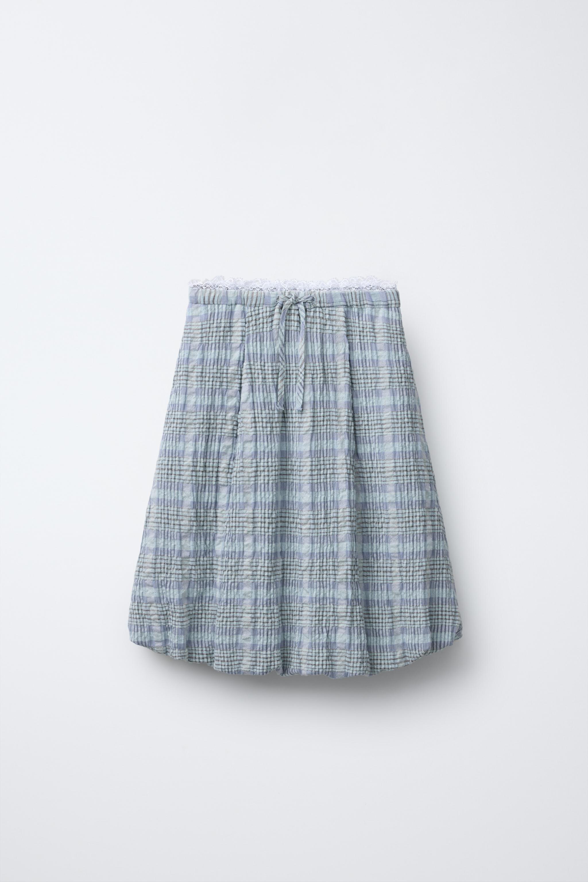 PLAID PRINT LACE TRIM BALLOON SKIRT Zara