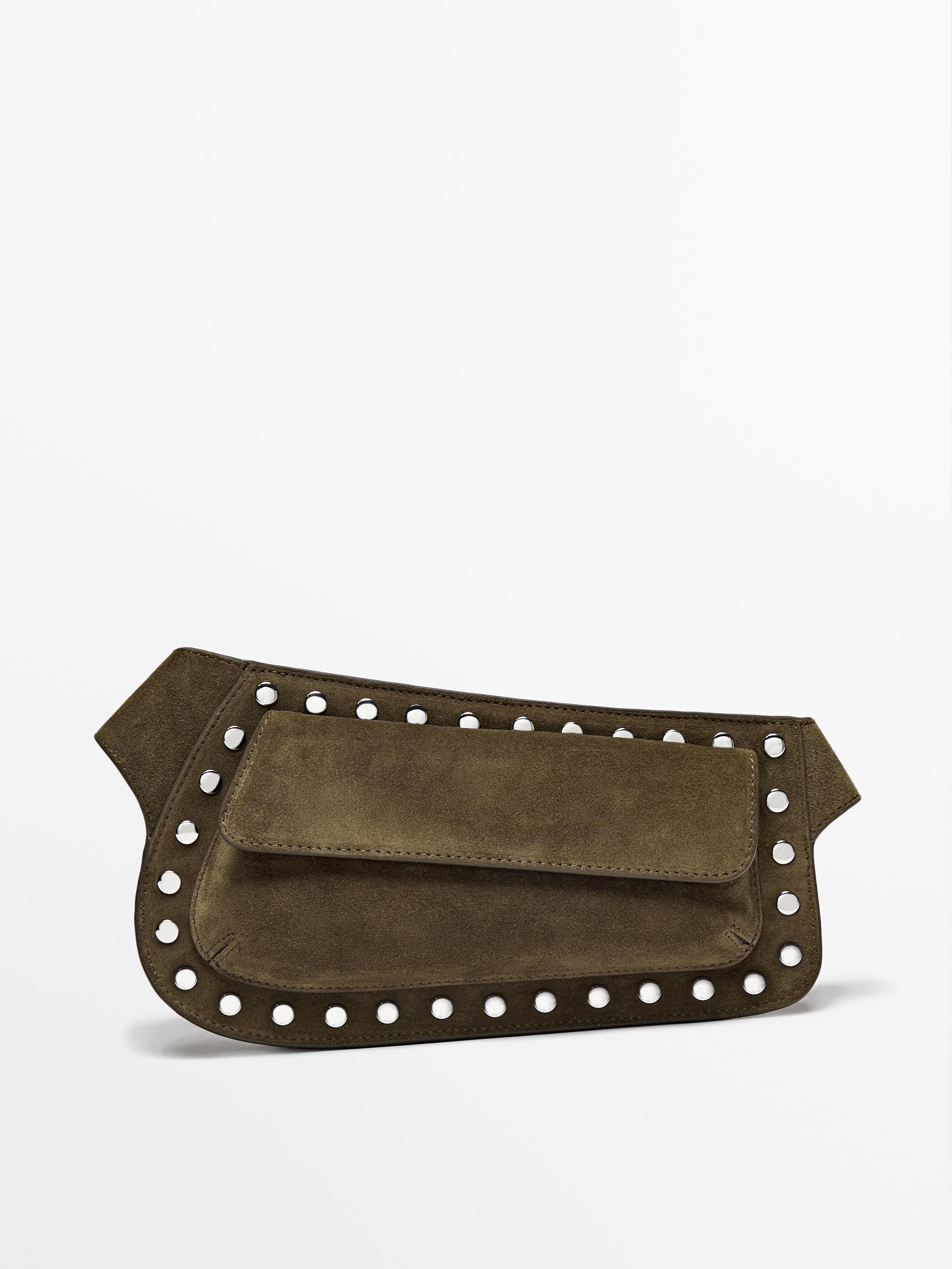 Split suede belt bag with studs Massimo Dutti