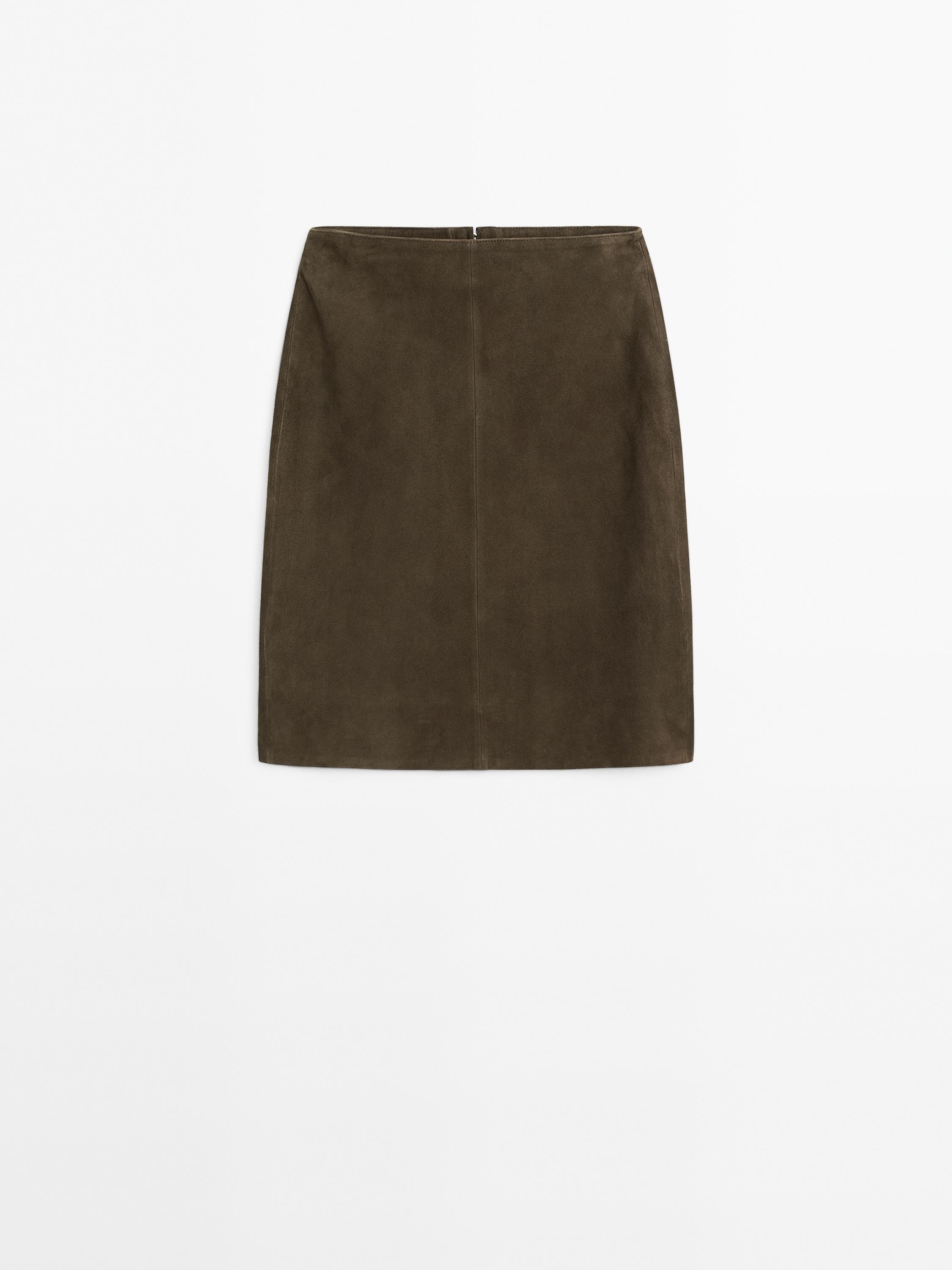 Suede leather midi skirt Massimo Dutti