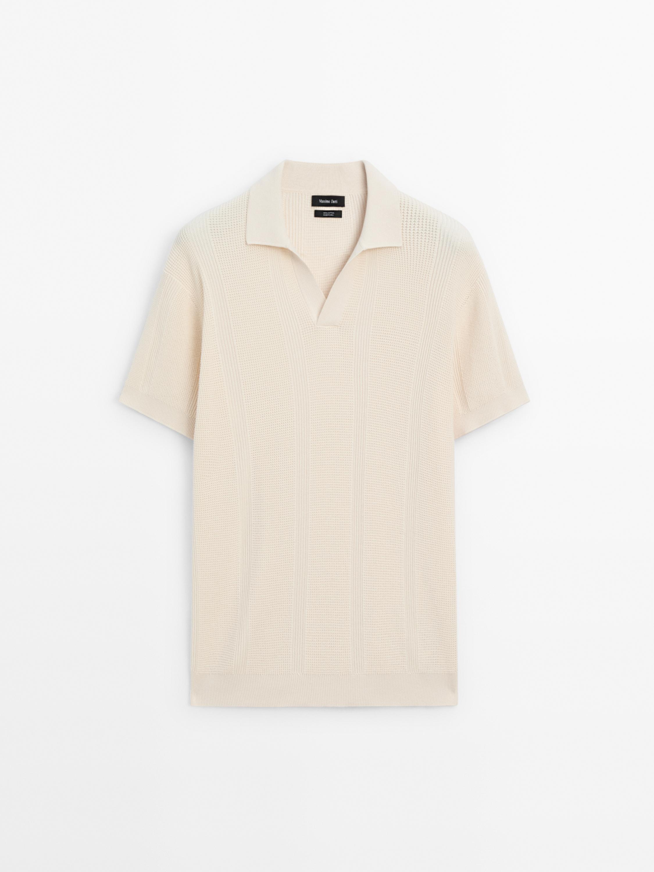 Textured cotton knit short sleeve polo shirt Massimo Dutti