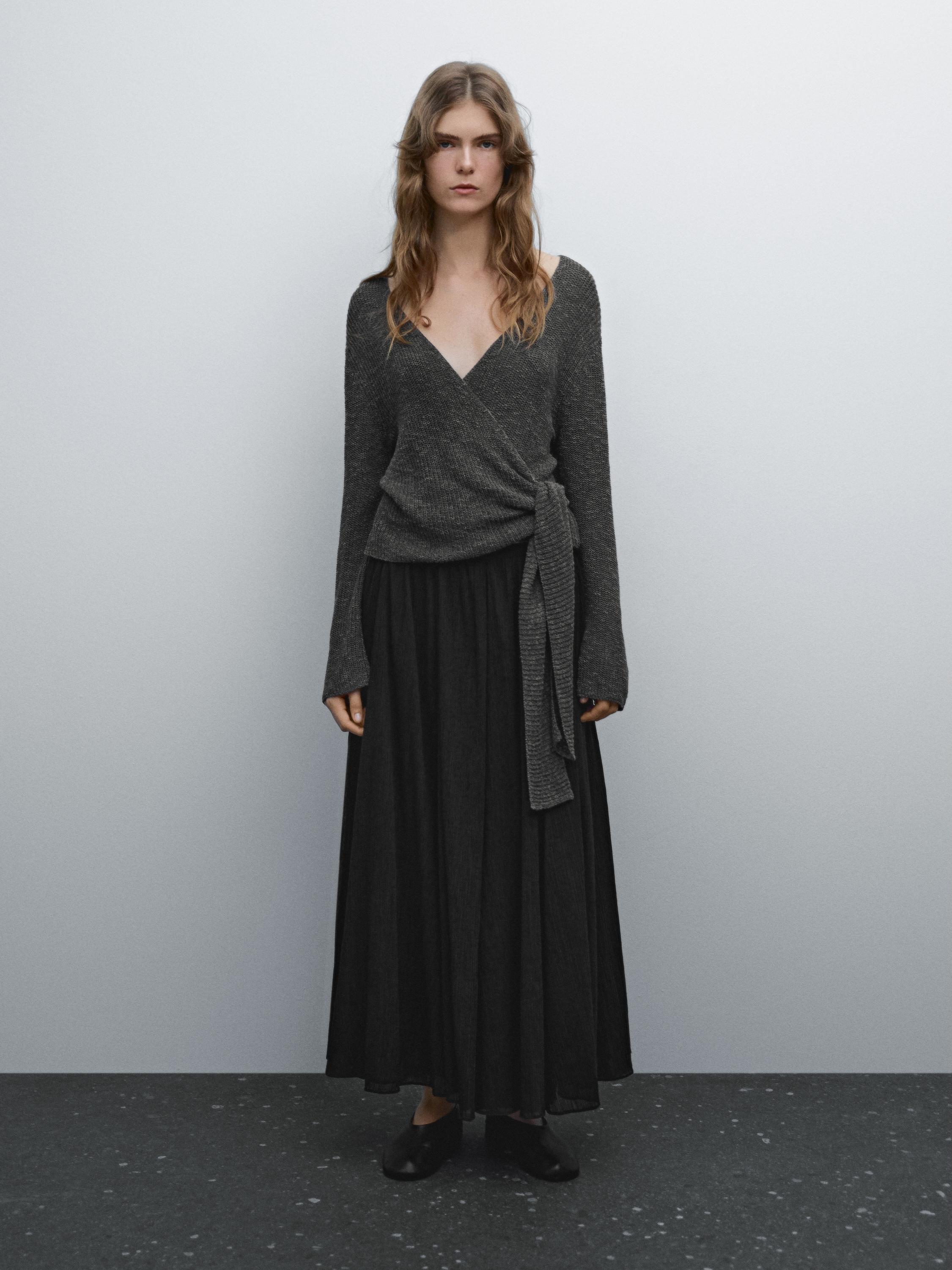 Voluminous pleated midi skirt Massimo Dutti