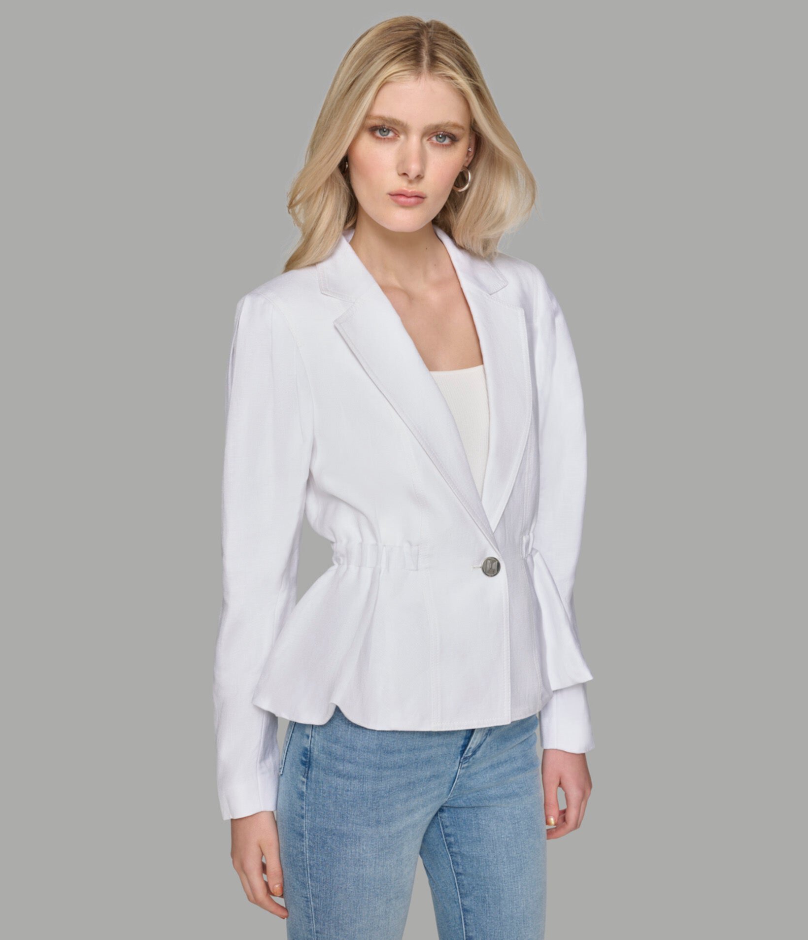 LINEN BLEND PEPLUM BLAZER Karl Lagerfeld Paris