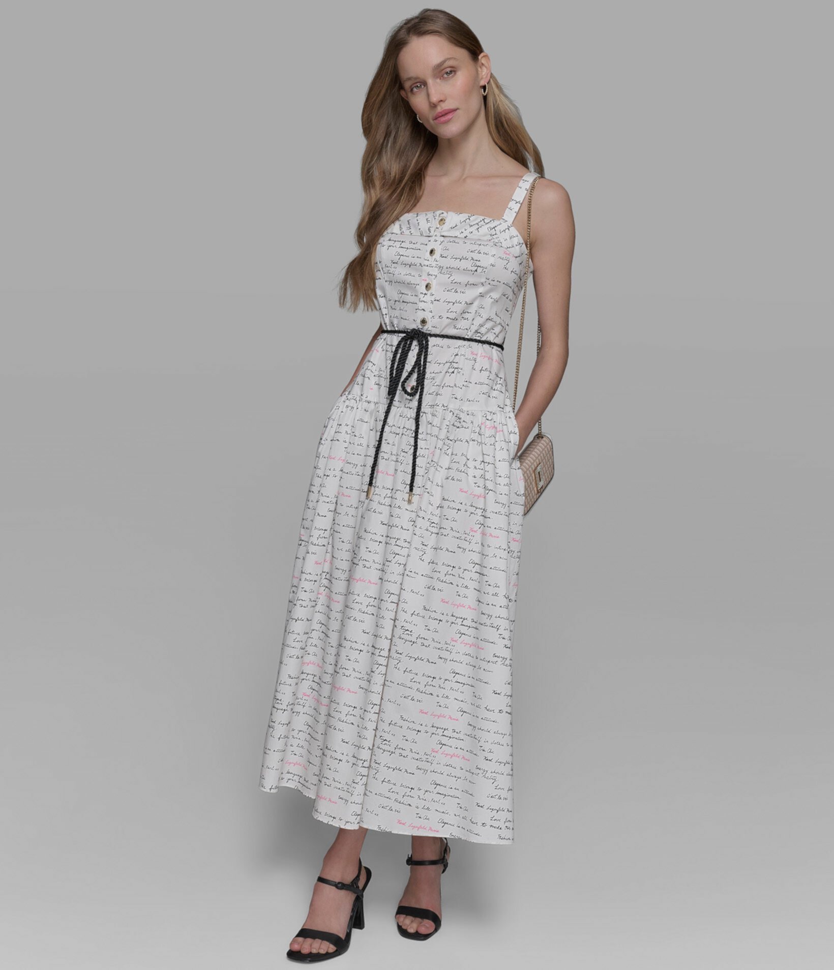 SIGNATURE PRINT MAXI DRESS WITH BELT Karl Lagerfeld Paris