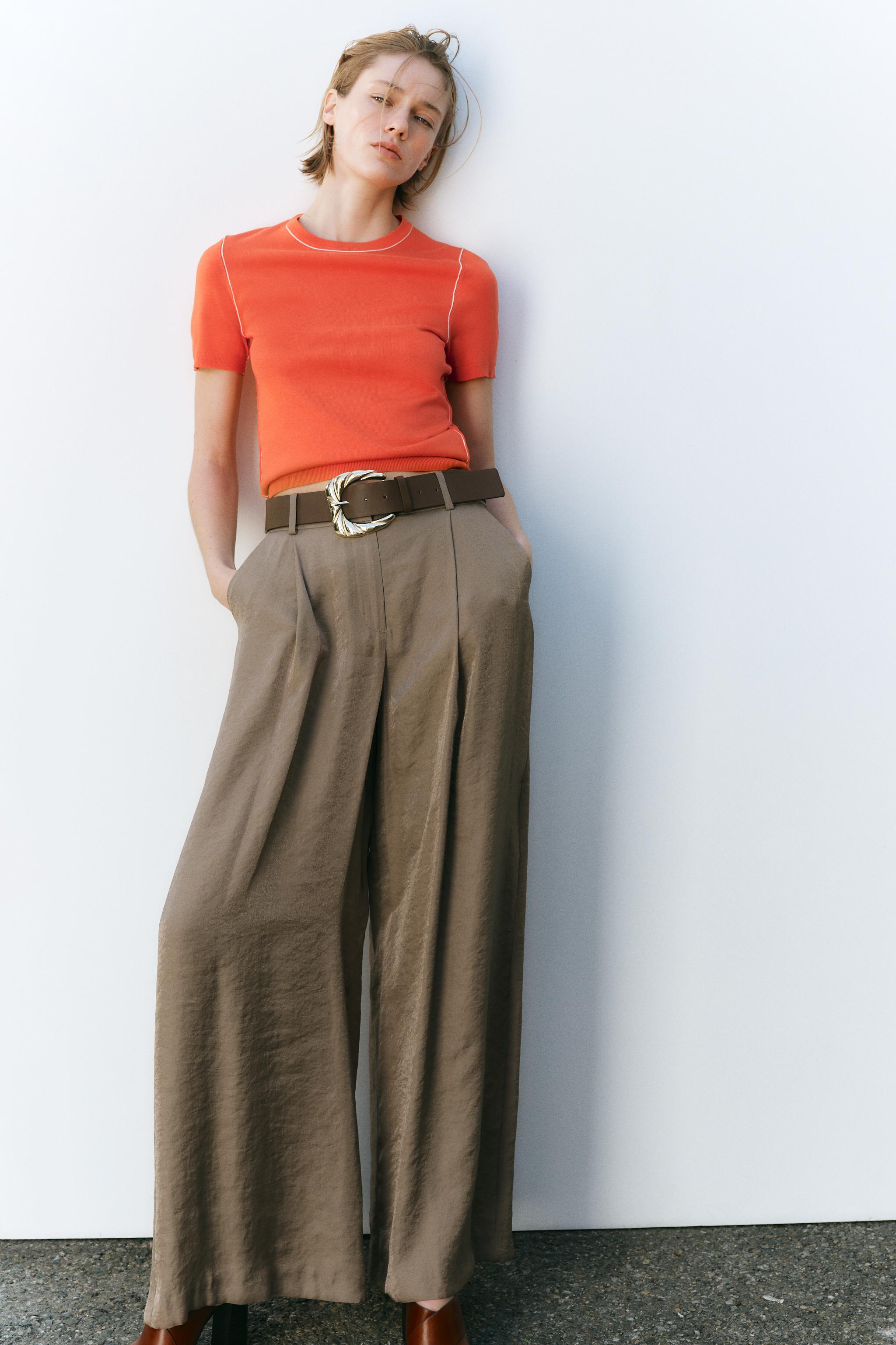 SATIN WIDE-LEG BELTED PANTS Zara