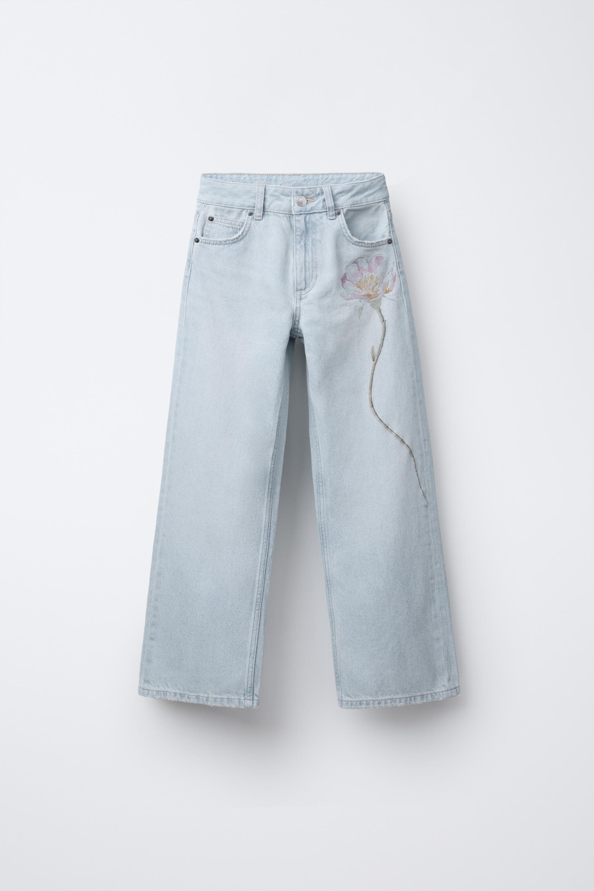 EMBROIDERED FLOWER WIDE LEG JEANS Zara