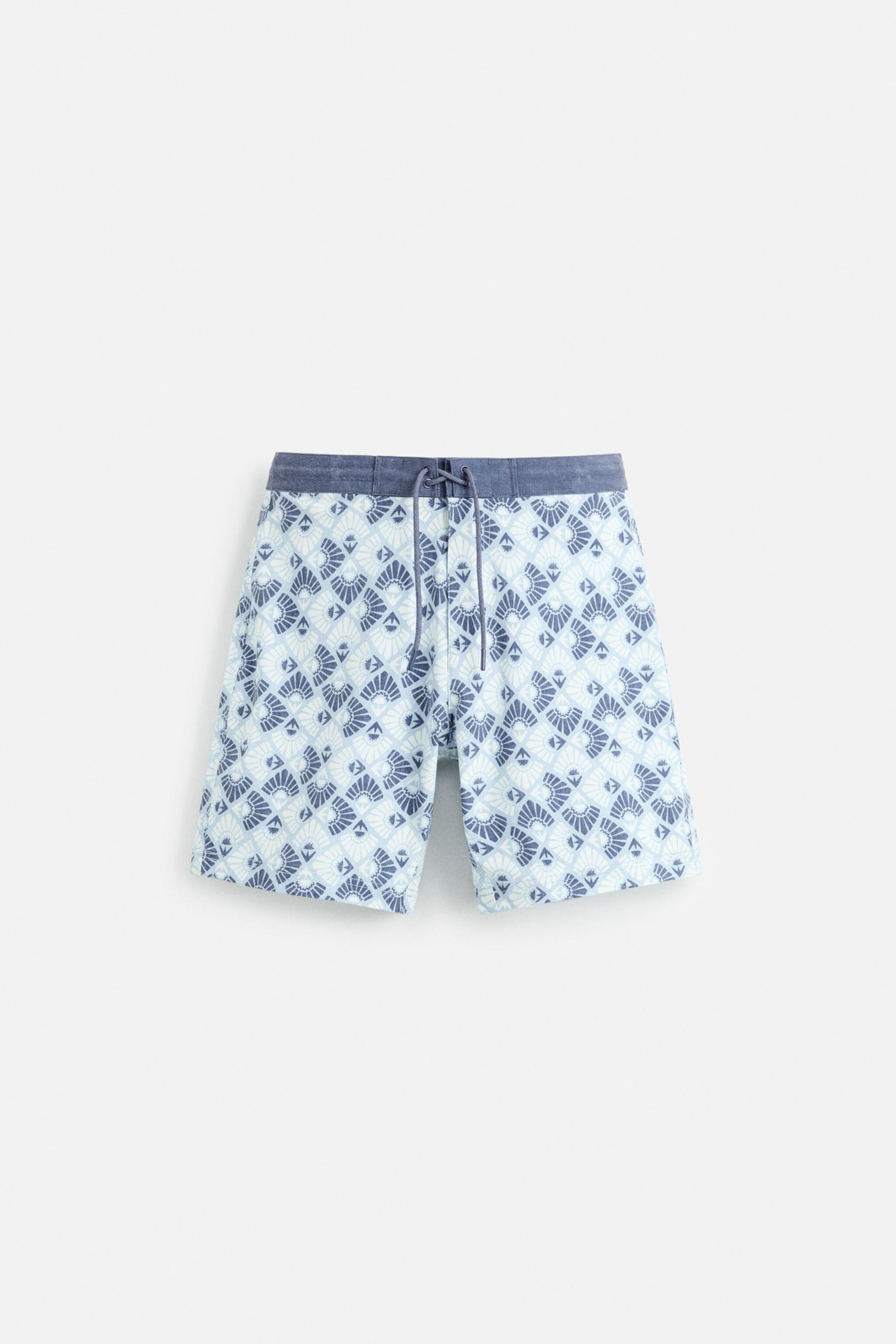 GEOMETRIC PRINT LONGLINE SWIMMING TRUNKS Zara