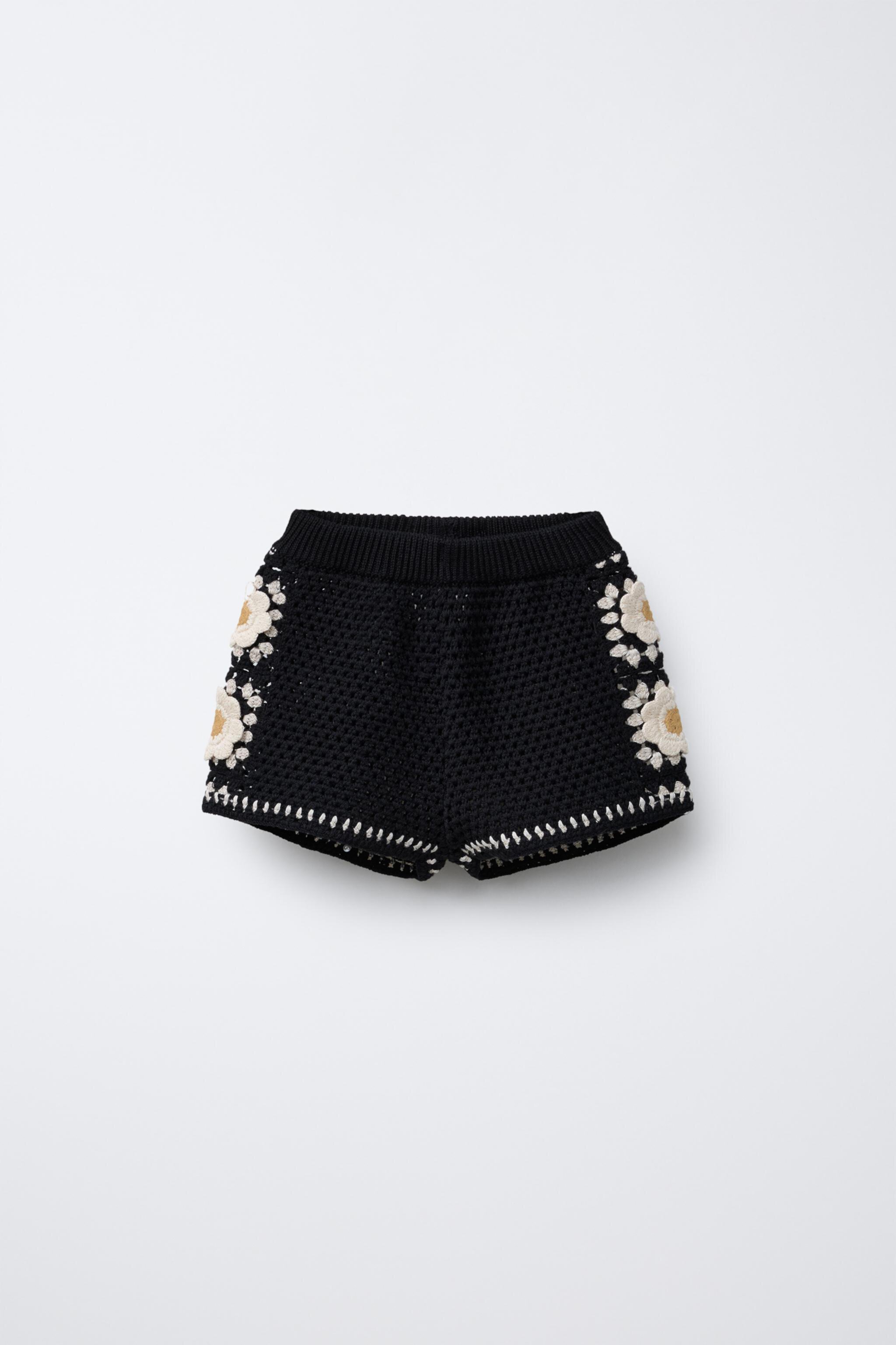 CROCHET FLOWER KNIT SHORTS Zara