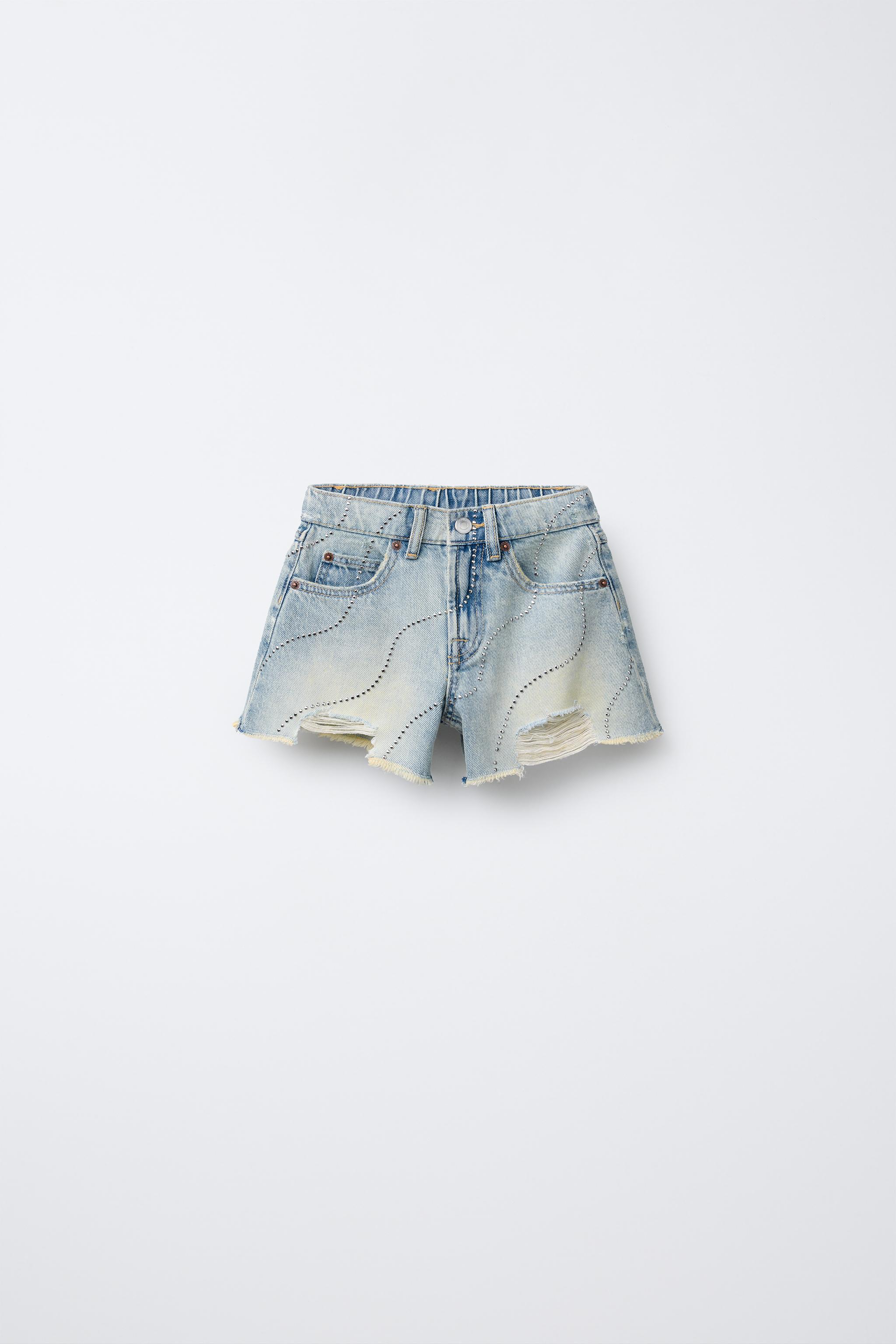 GLITTERY RIPPED DENIM SHORTS Zara